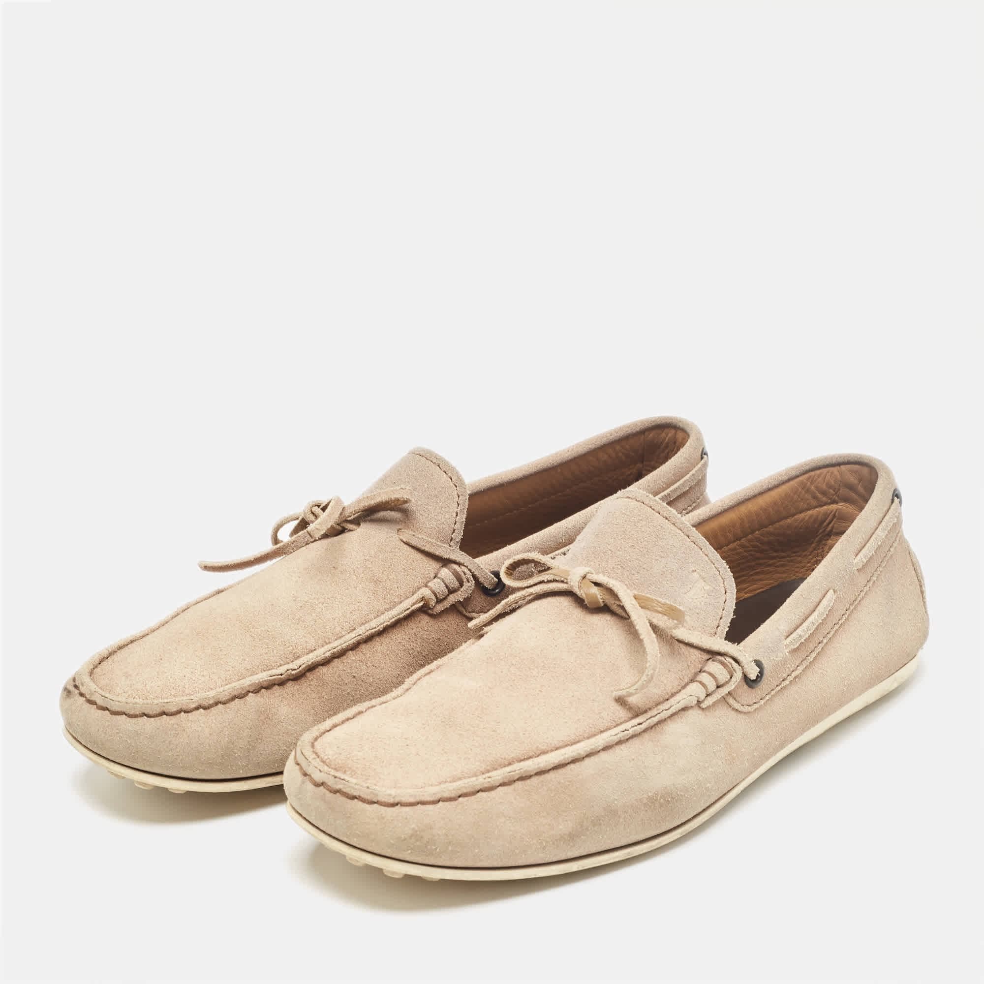 Tod's Beige Suede Bow Loafers