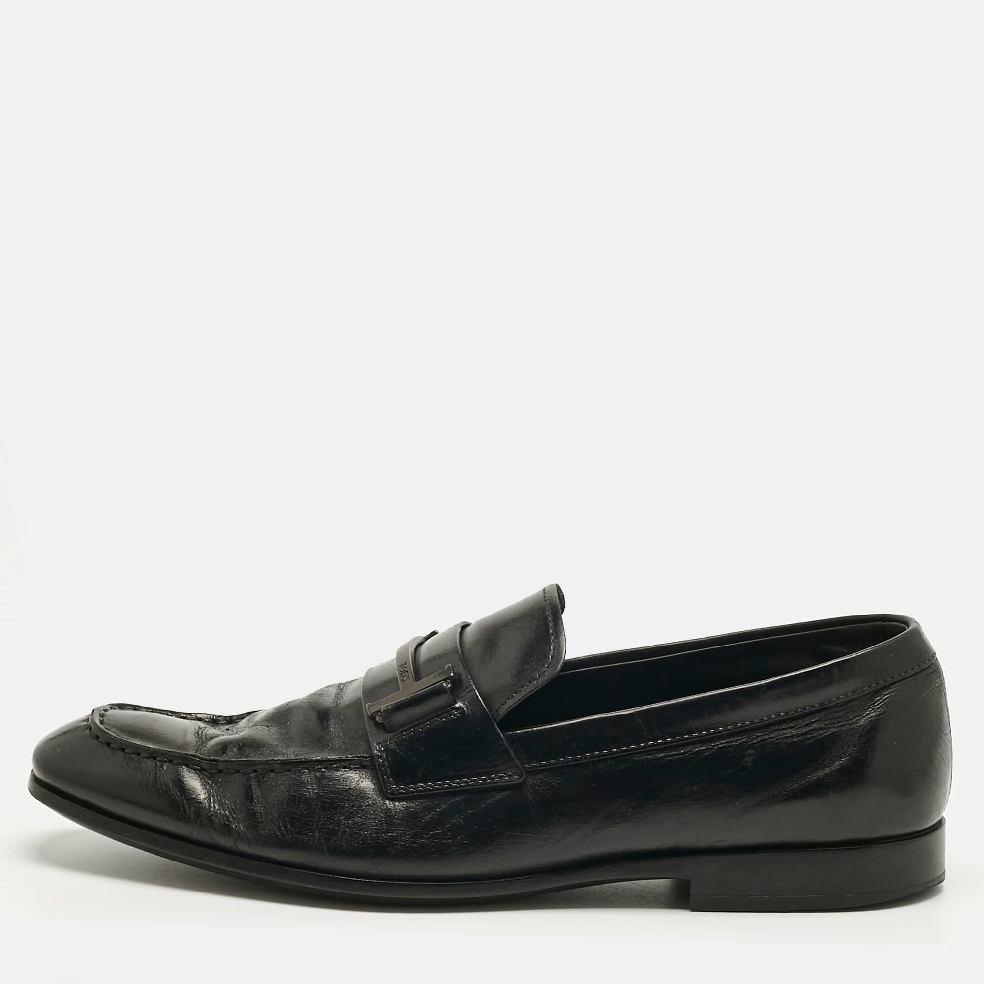 Tod's Black Leather Slip On Penny Loafers