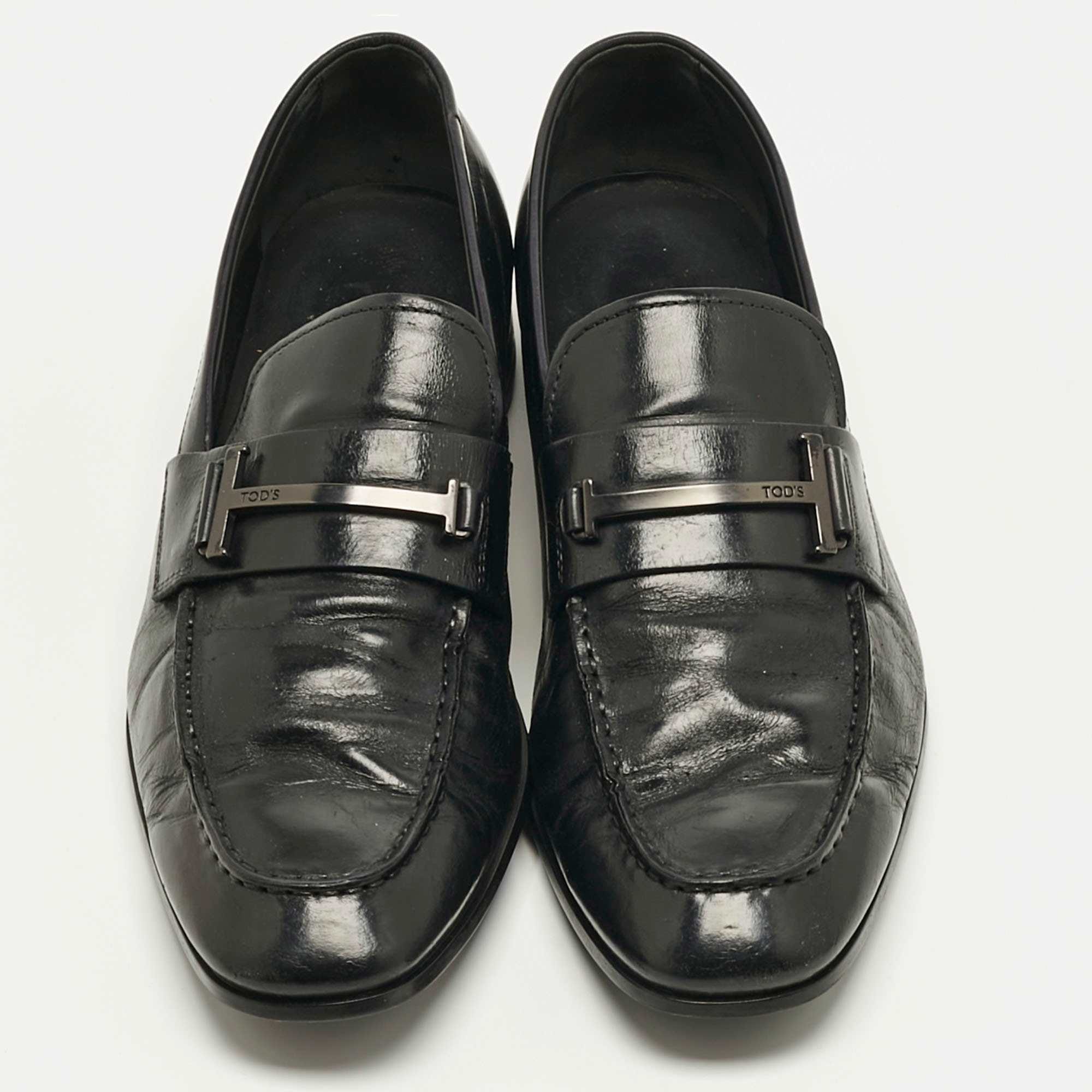 Tod's Black Leather Slip On Penny Loafers