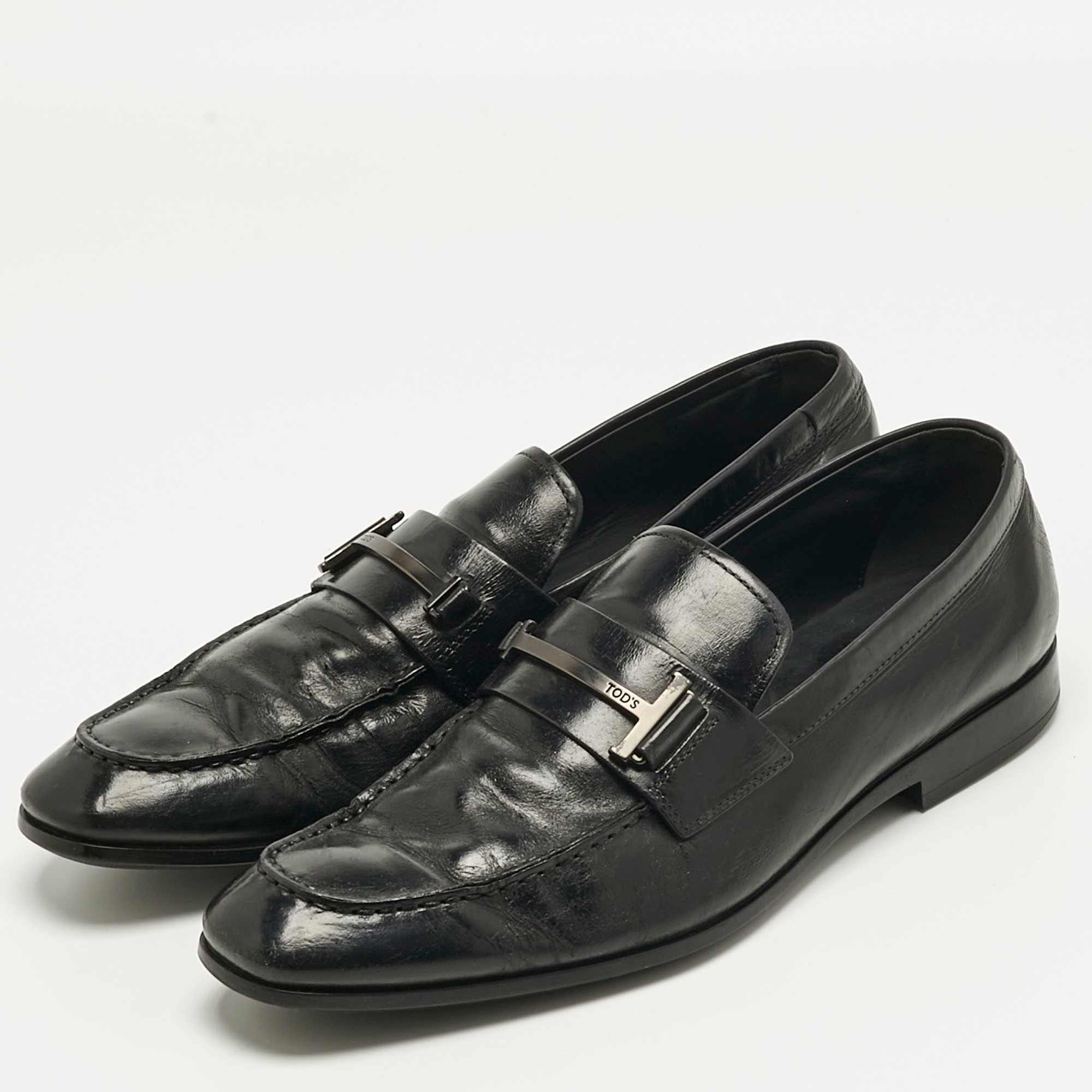 Tod's Black Leather Slip On Penny Loafers
