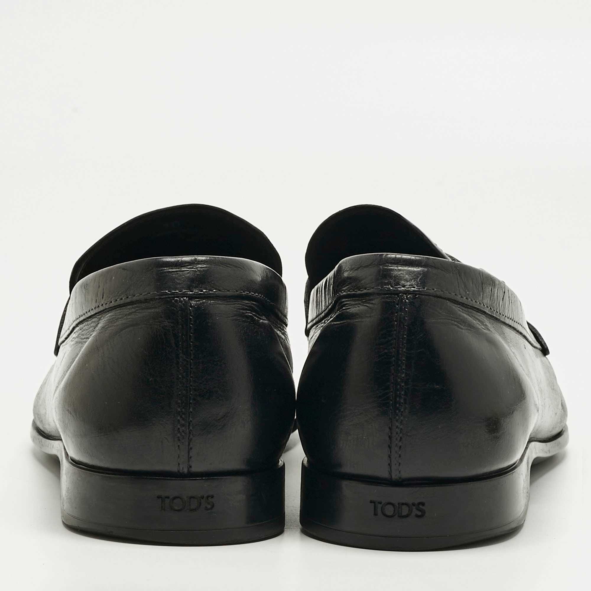 Tod's Black Leather Slip On Penny Loafers