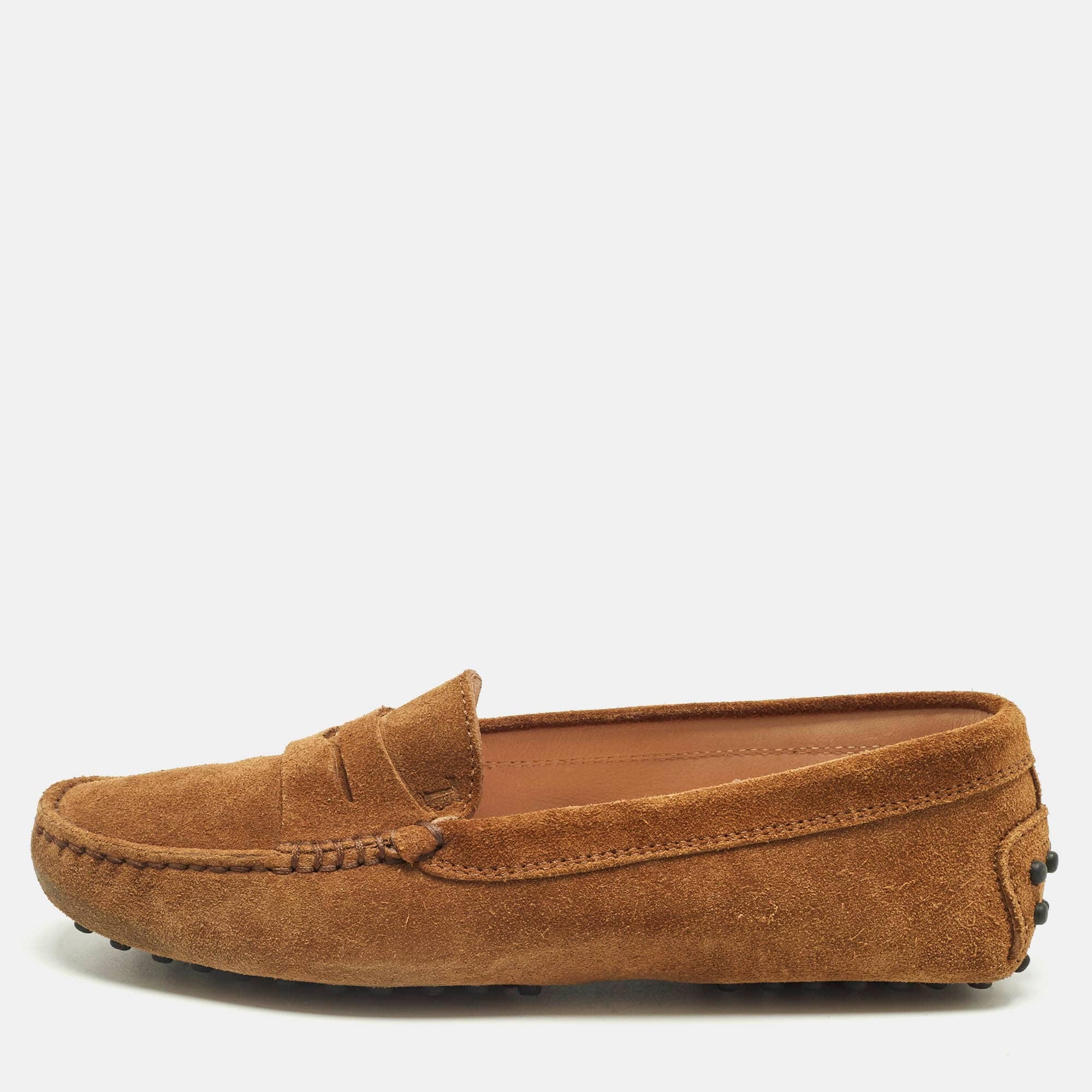 Tod's Brown Suede Penny Loafers