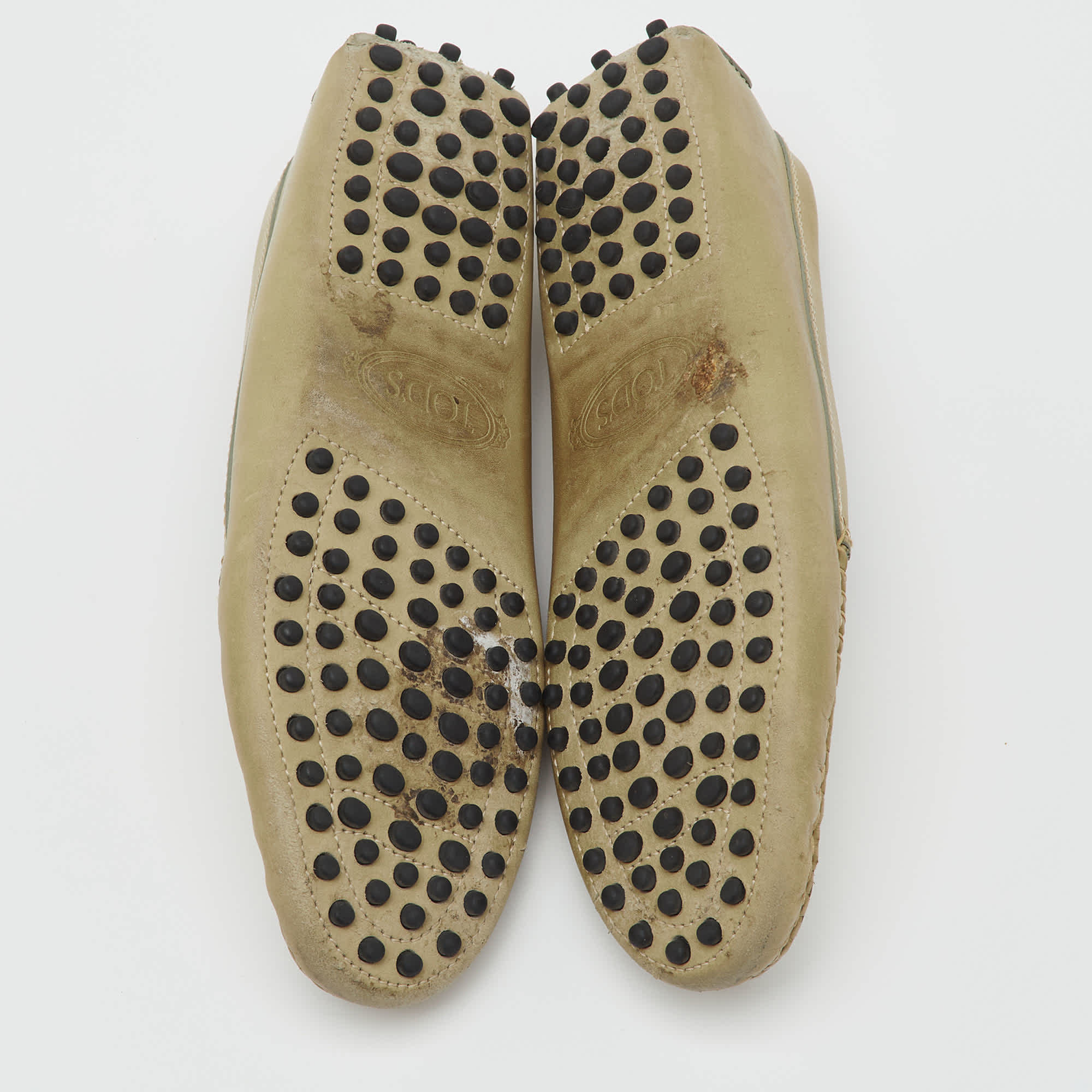 Tod's Olive Green Leather Slip On Loafers