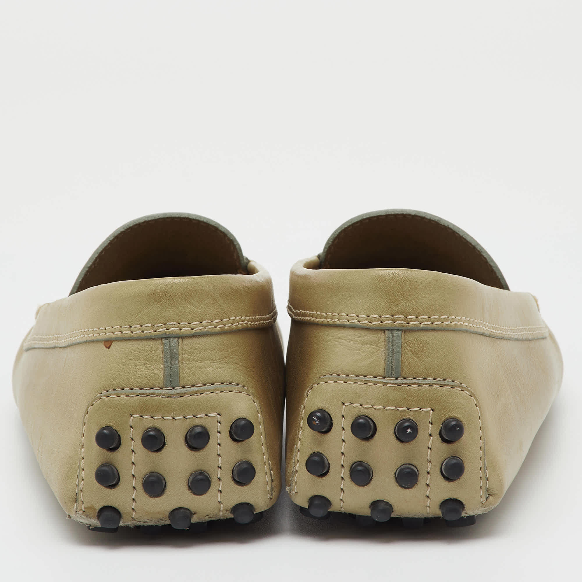 Tod's Olive Green Leather Slip On Loafers