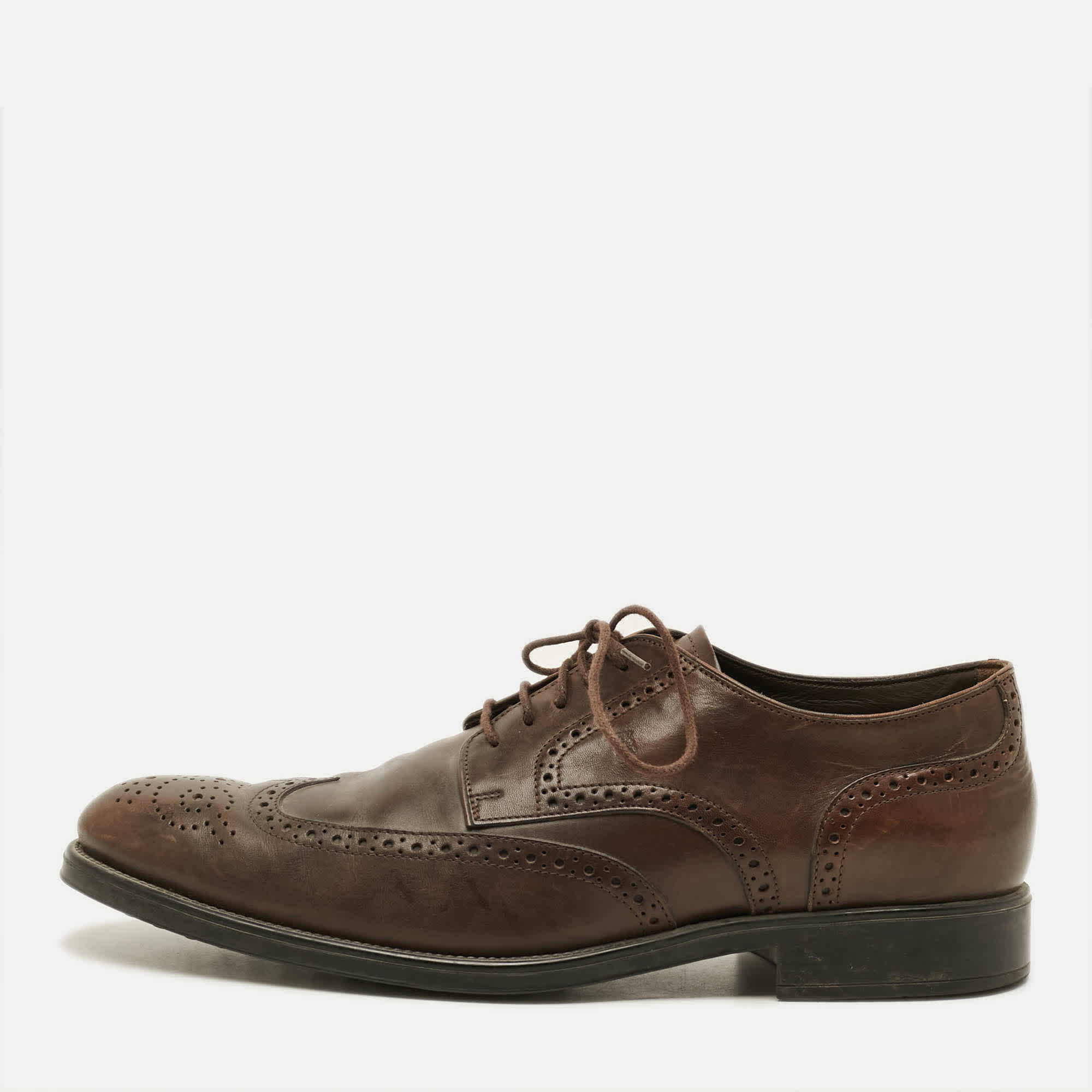 Tod's Size 43 Dark Brown Brogue Leather Lace Up Derby