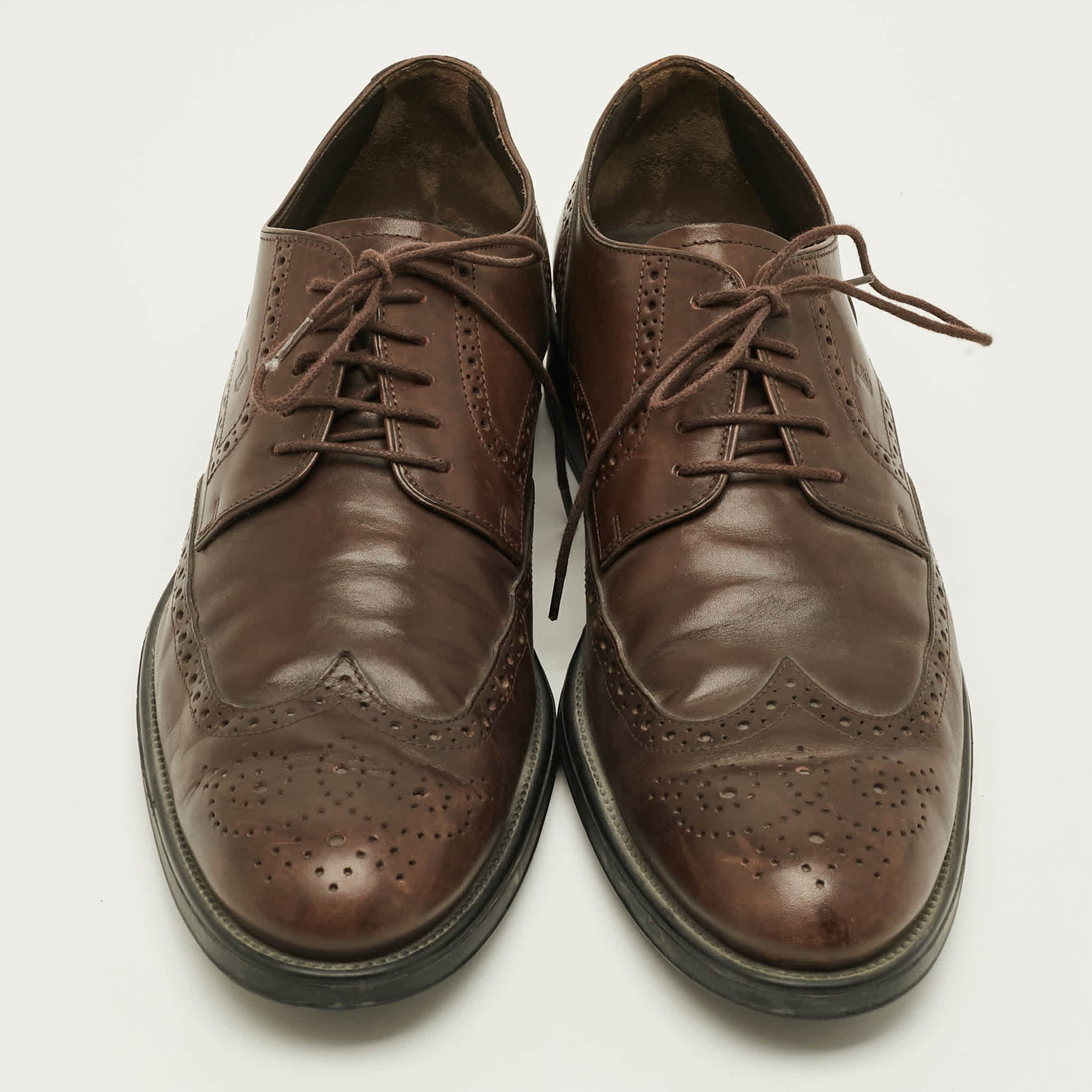 Tod's Size 43 Dark Brown Brogue Leather Lace Up Derby