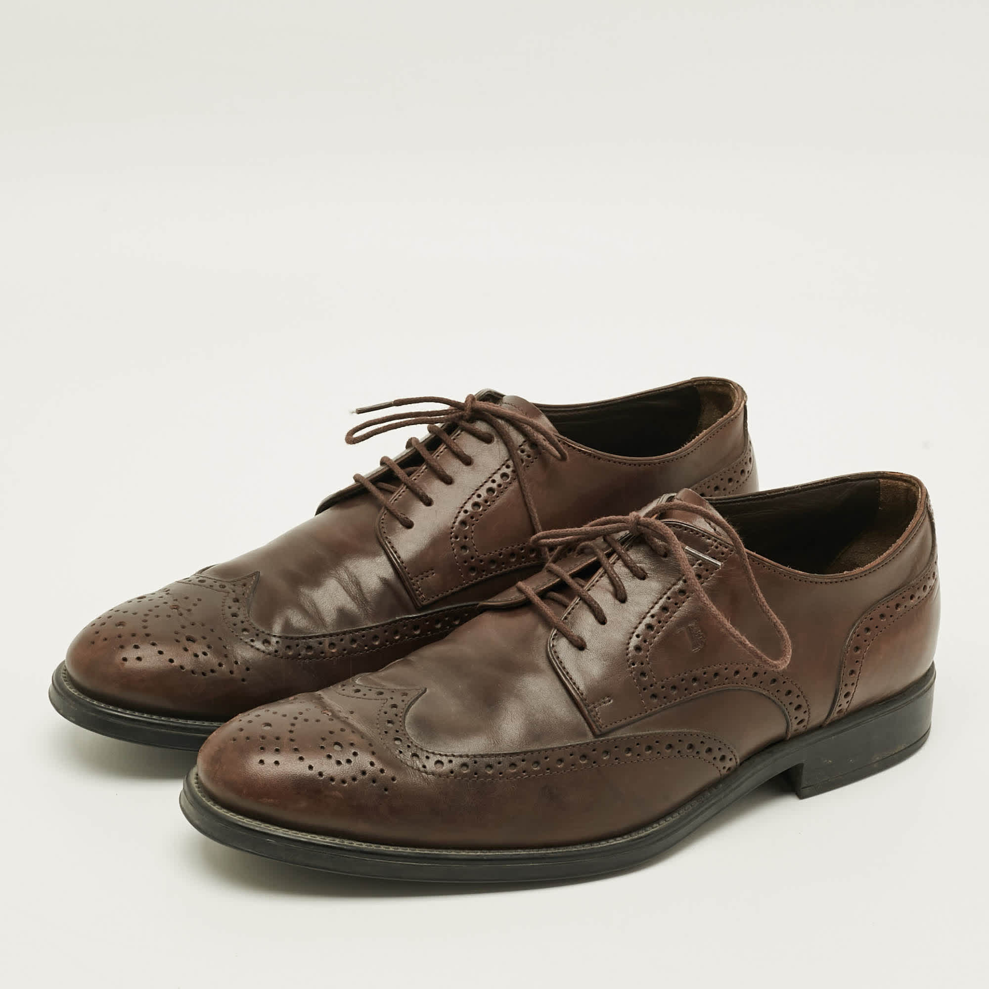 Tod's Size 43 Dark Brown Brogue Leather Lace Up Derby