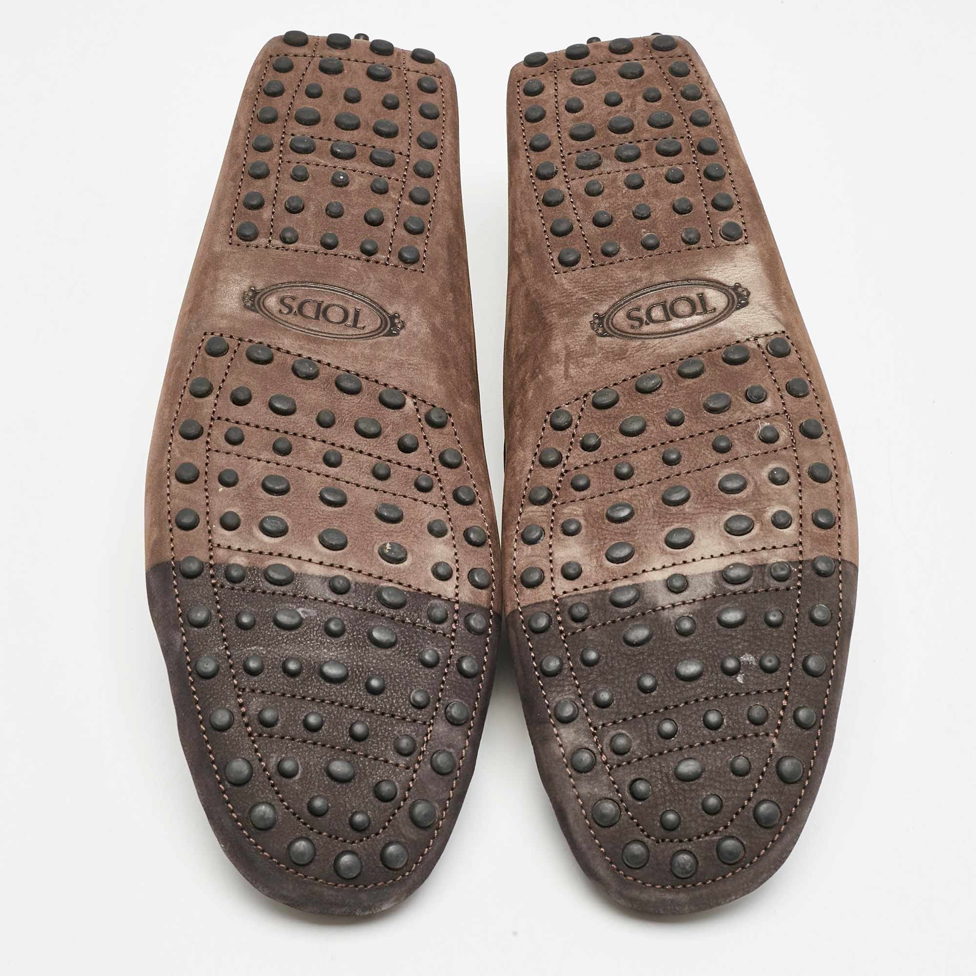 Tod's Dark Brown/blue Nubuck Bow Slip On Loafers