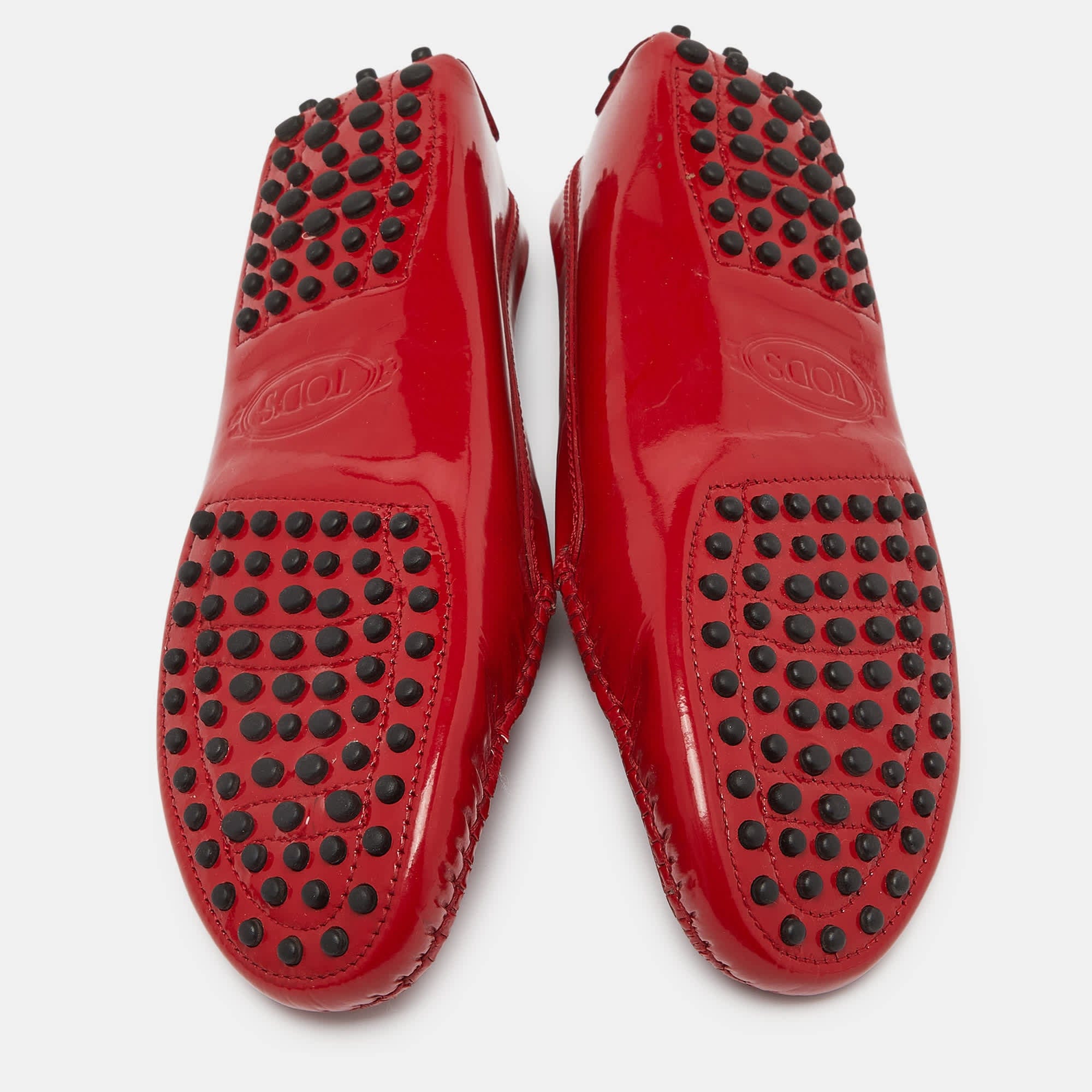 Tod's Red Patent Leather Penny Slip On Loafers