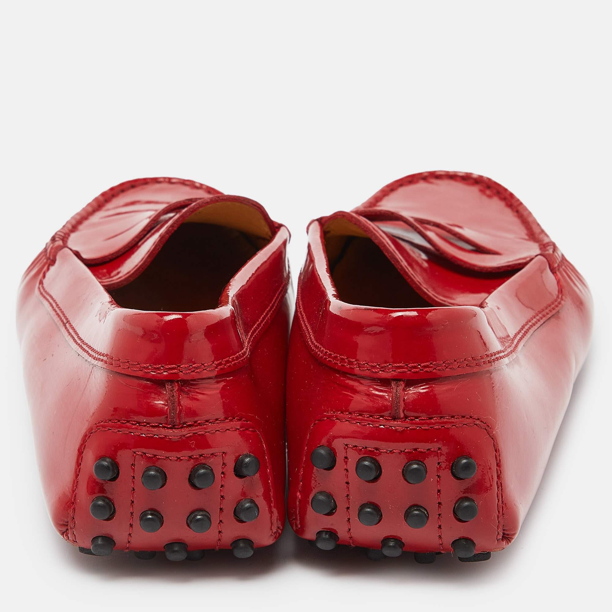 Tod's Red Patent Leather Penny Slip On Loafers