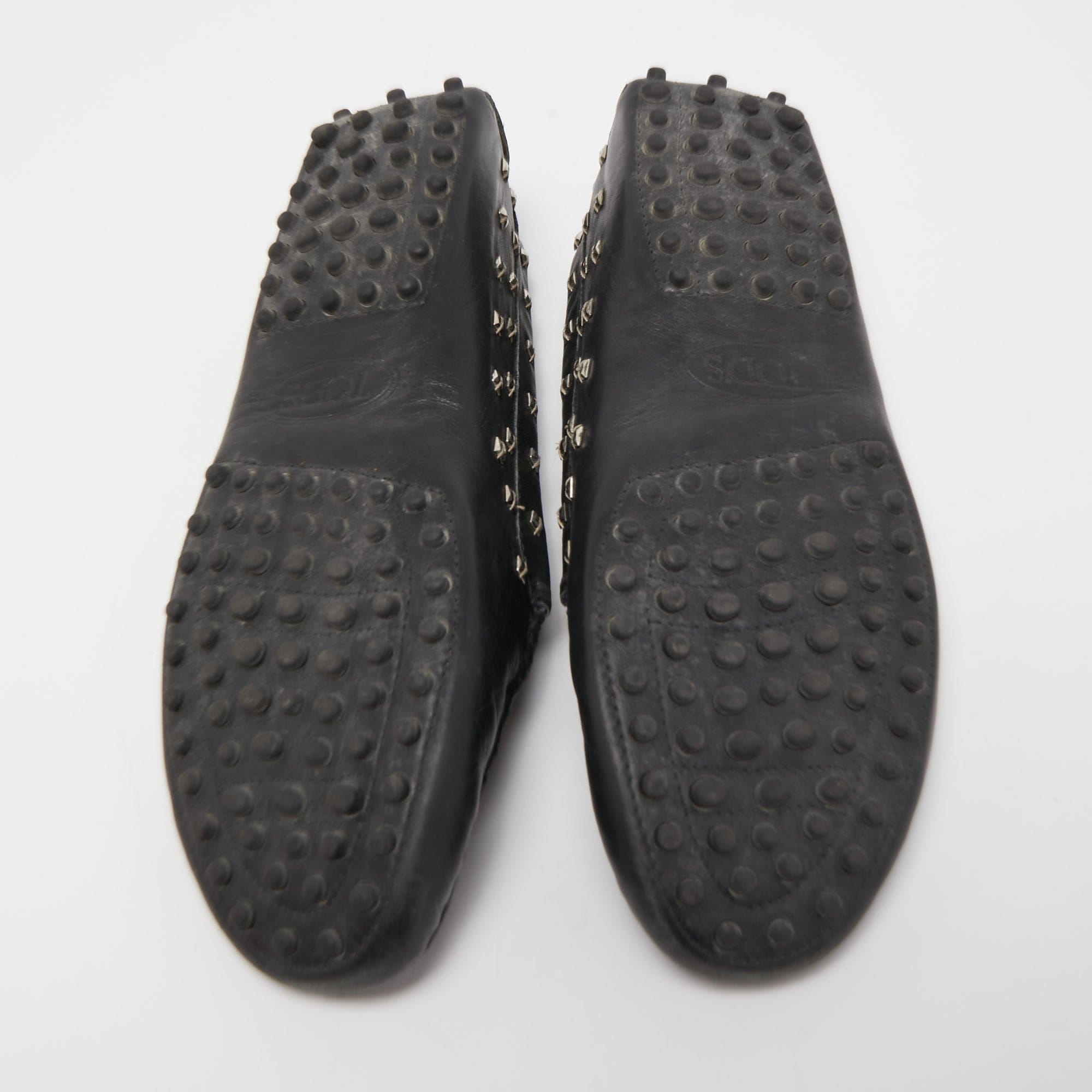 Tod's Black Leather Crystal Embellished Penny Loafers