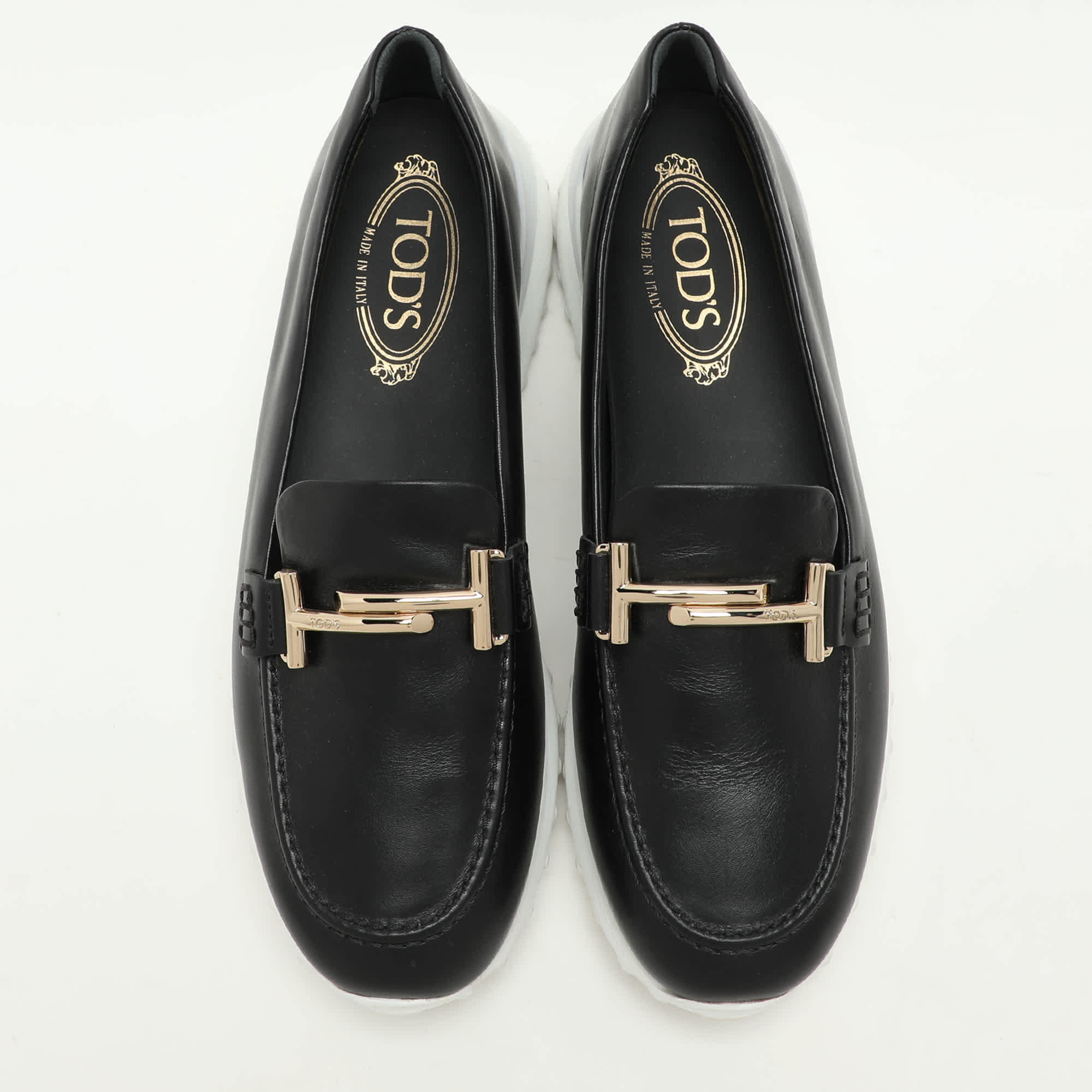 Tod's Black Leather Double T Slip On Loafers