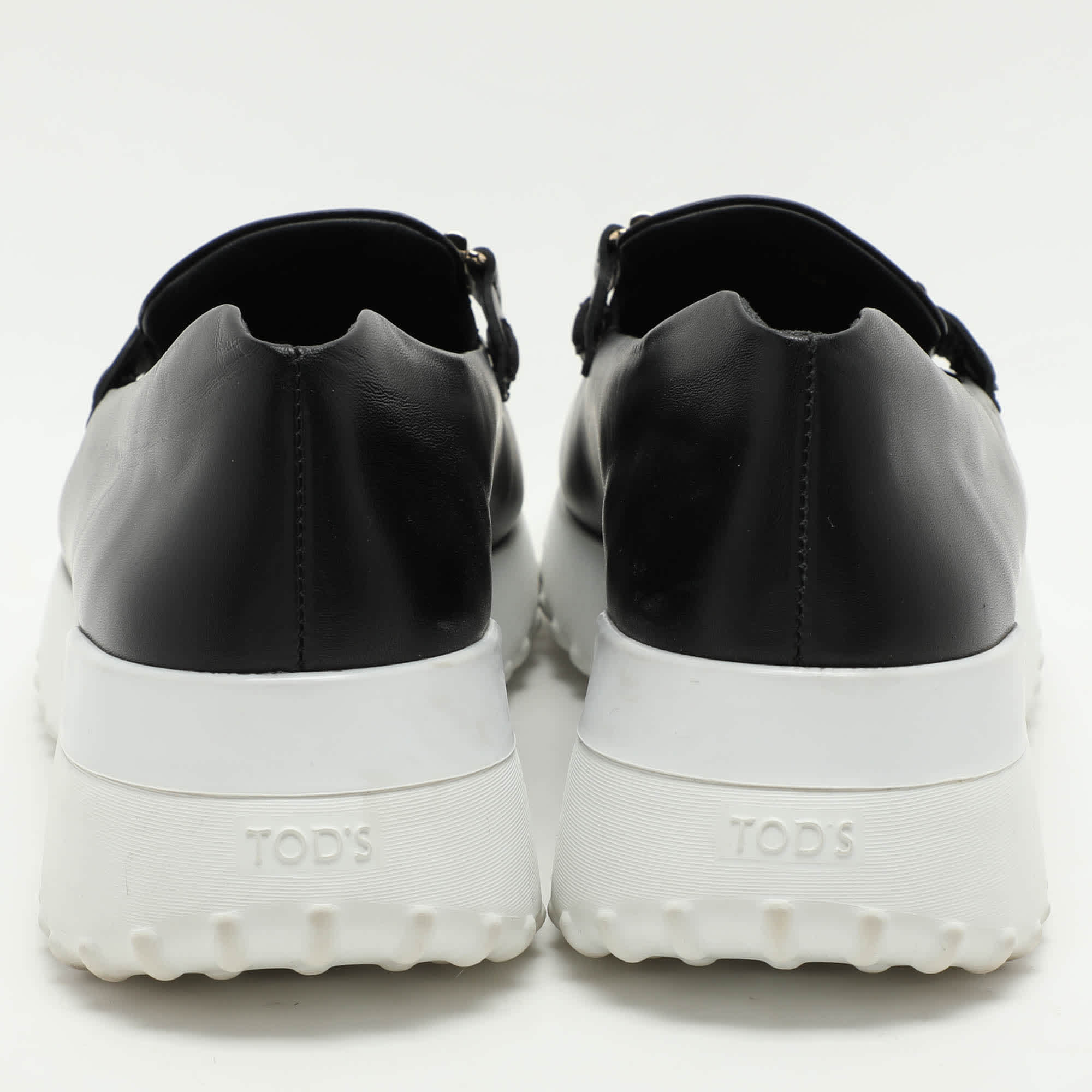 Tod's Black Leather Double T Slip On Loafers