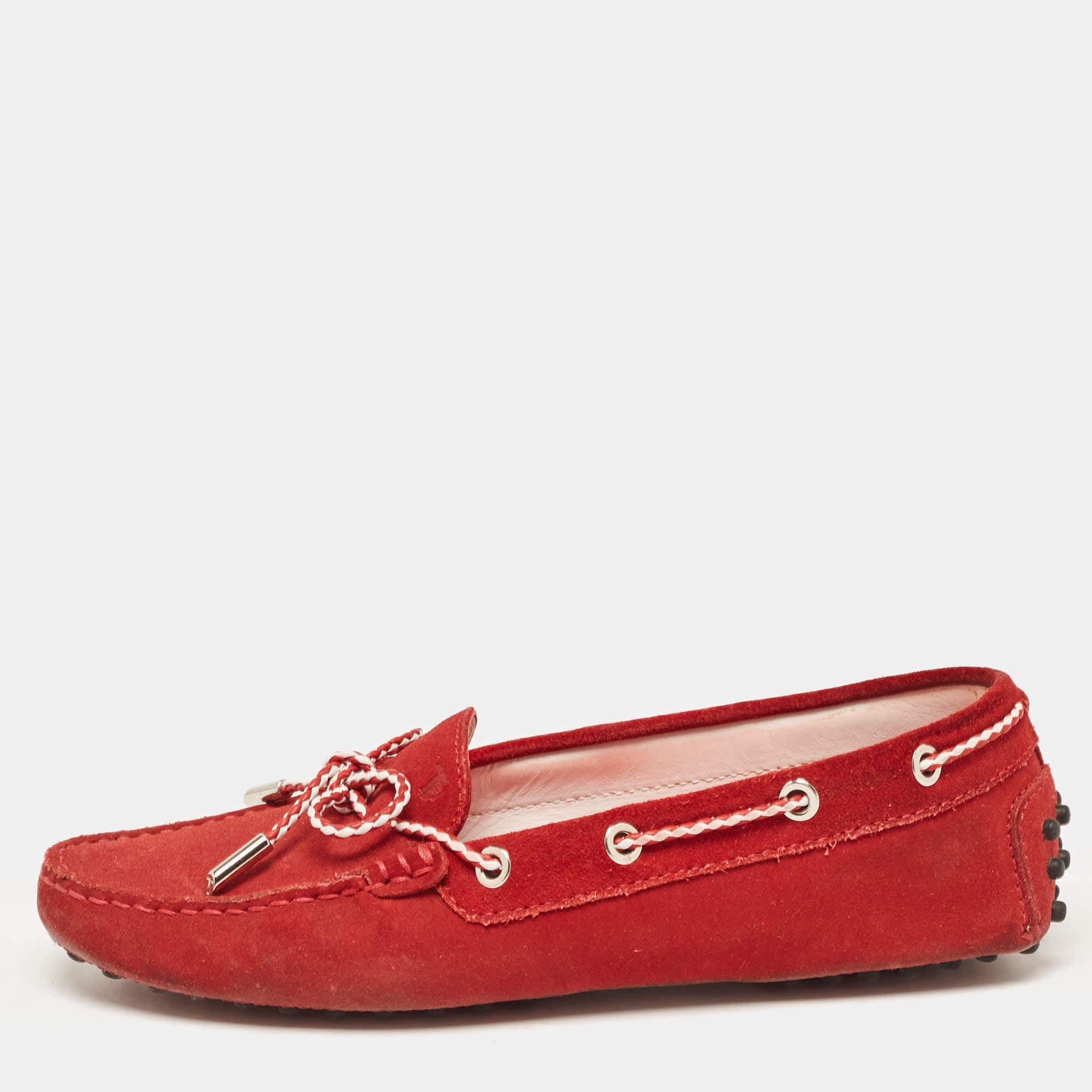 Tod's Red Suede Gommino Slip On Loafers
