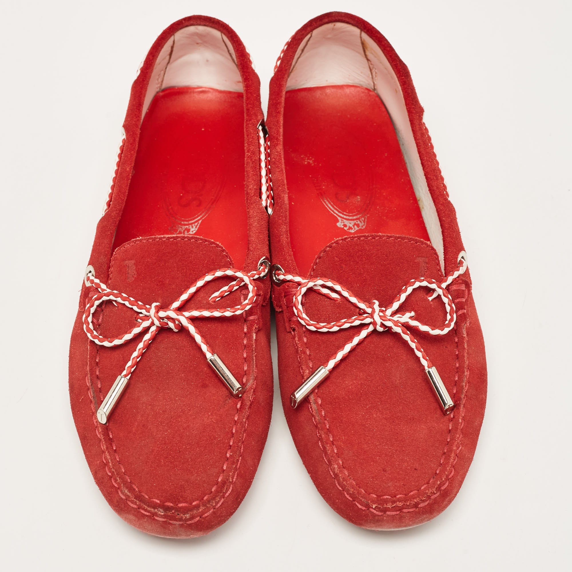 Tod's Red Suede Gommino Slip On Loafers
