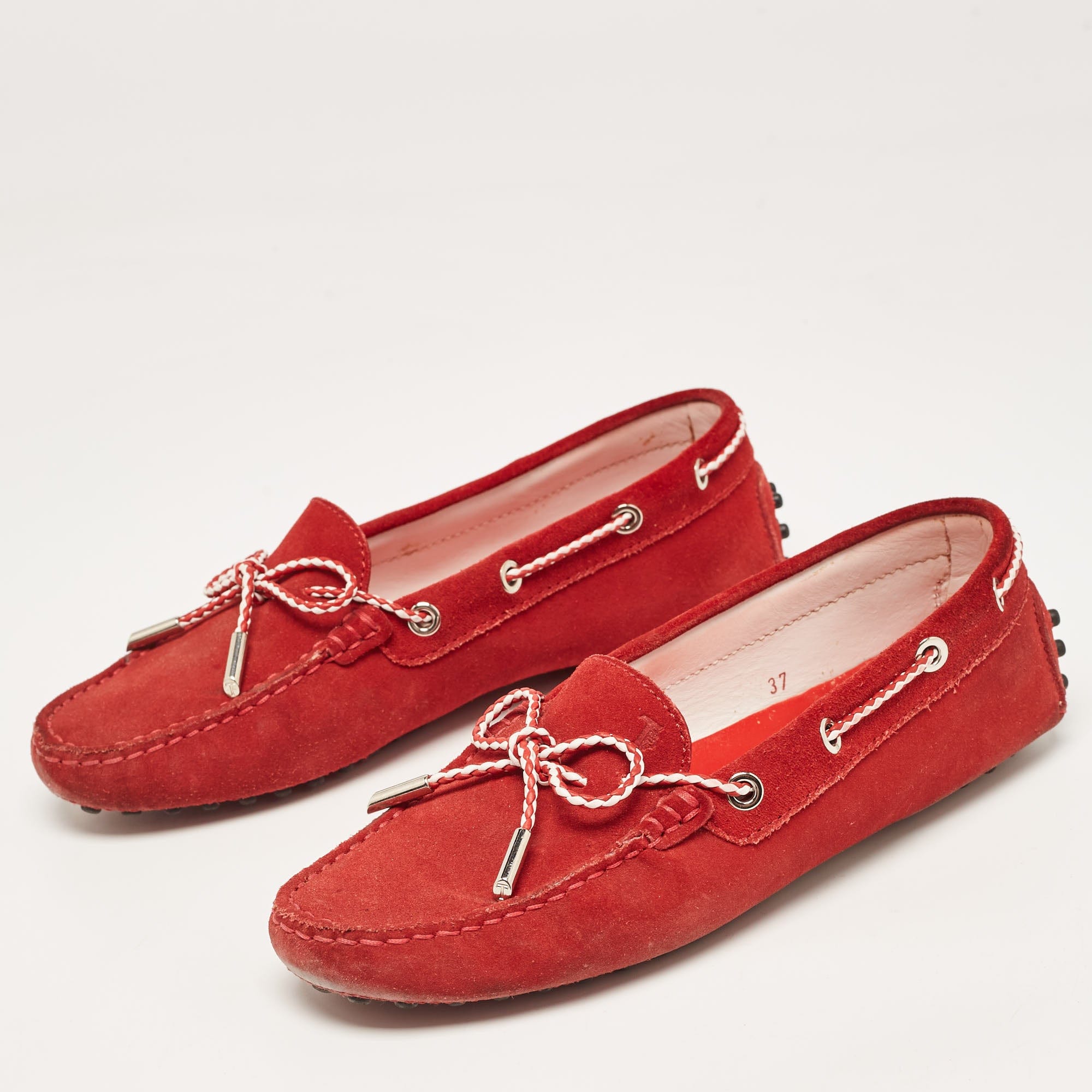 Tod's Red Suede Gommino Slip On Loafers