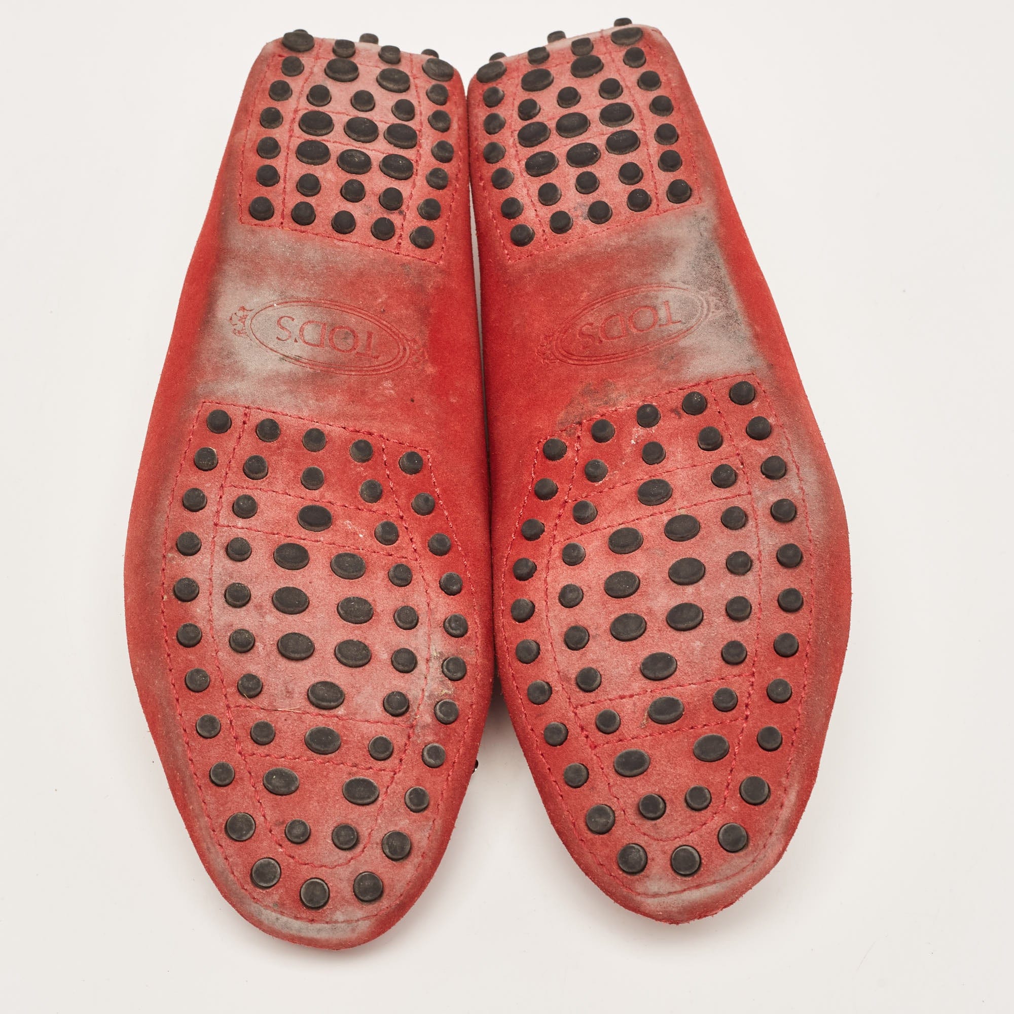 Tod's Red Suede Gommino Slip On Loafers