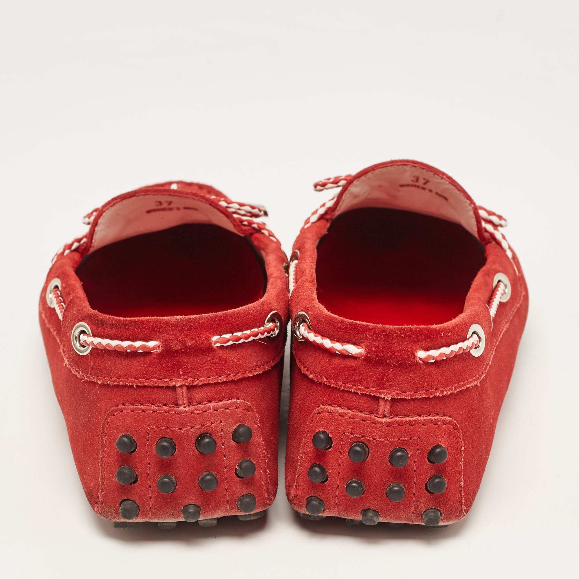 Tod's Red Suede Gommino Slip On Loafers