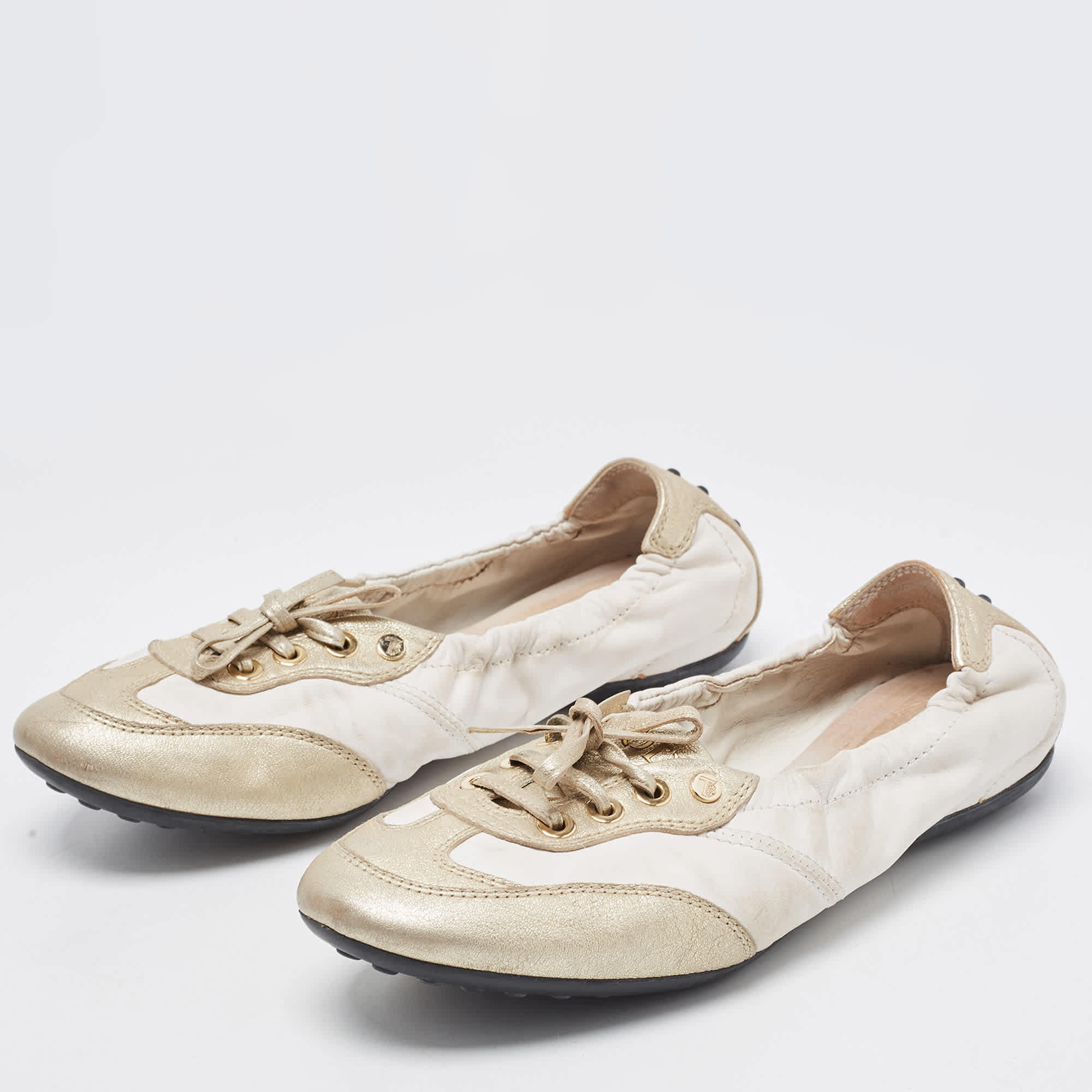 Tod's White/gold Leather Gomma Lace Up Loafers