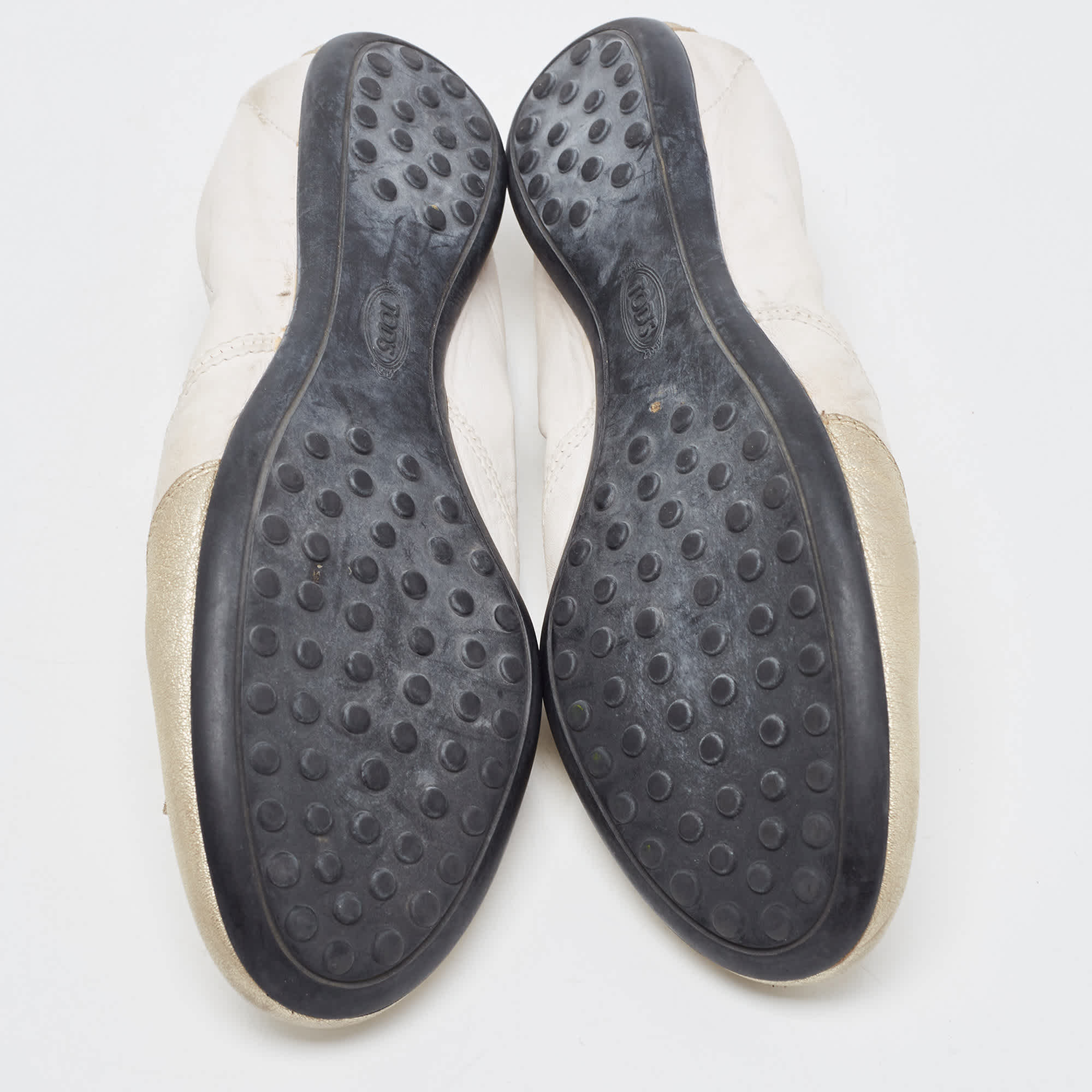 Tod's White/gold Leather Gomma Lace Up Loafers