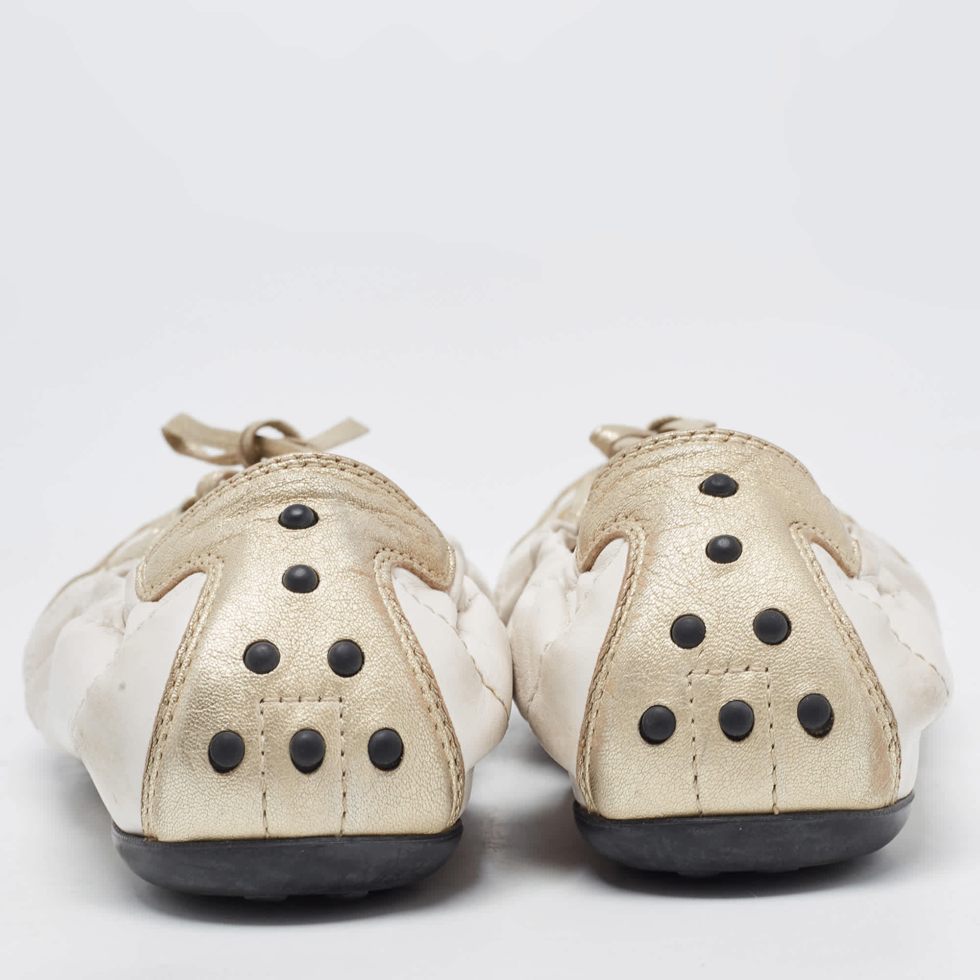 Tod's White/gold Leather Gomma Lace Up Loafers