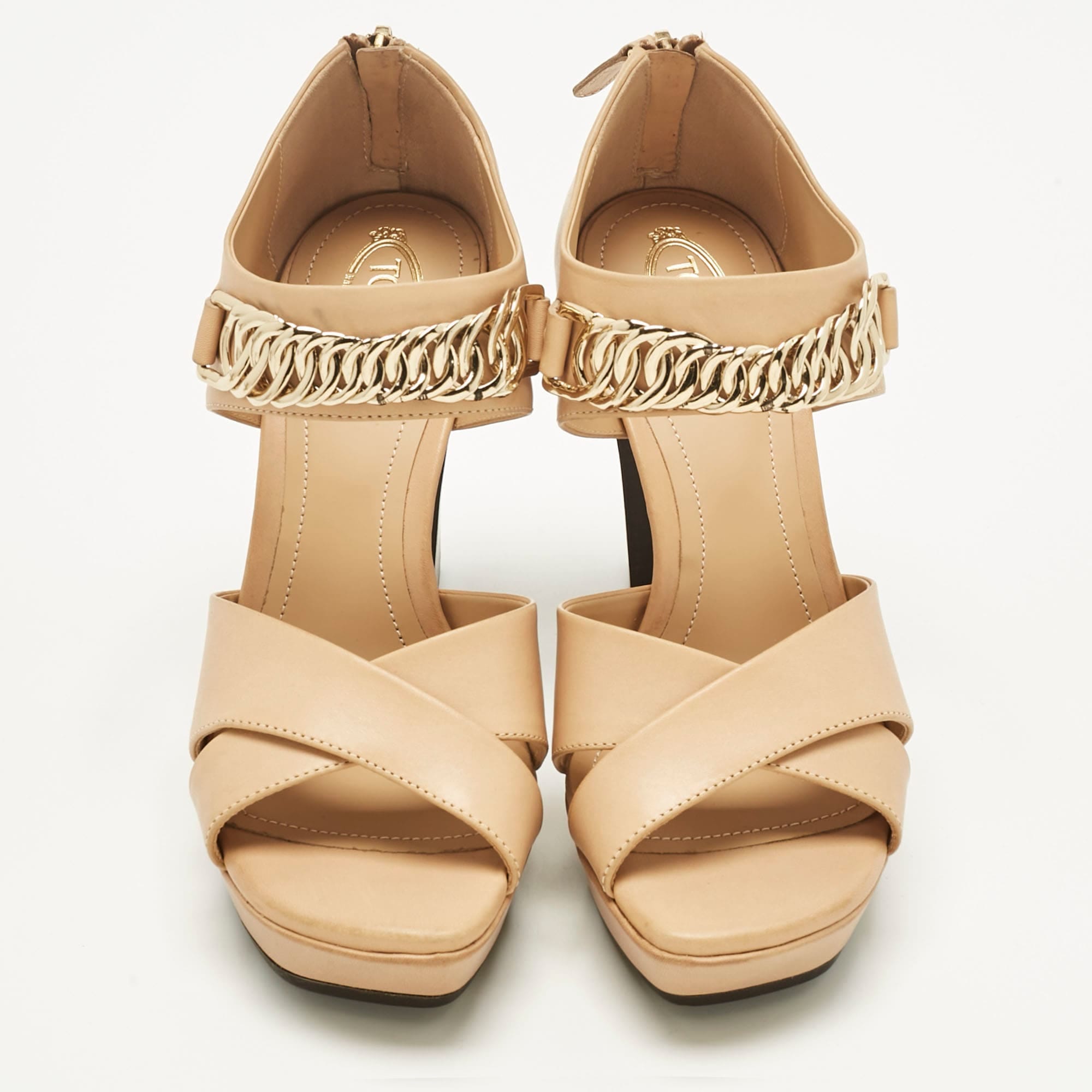 Tod's Beige Leather Chainlink Sandals