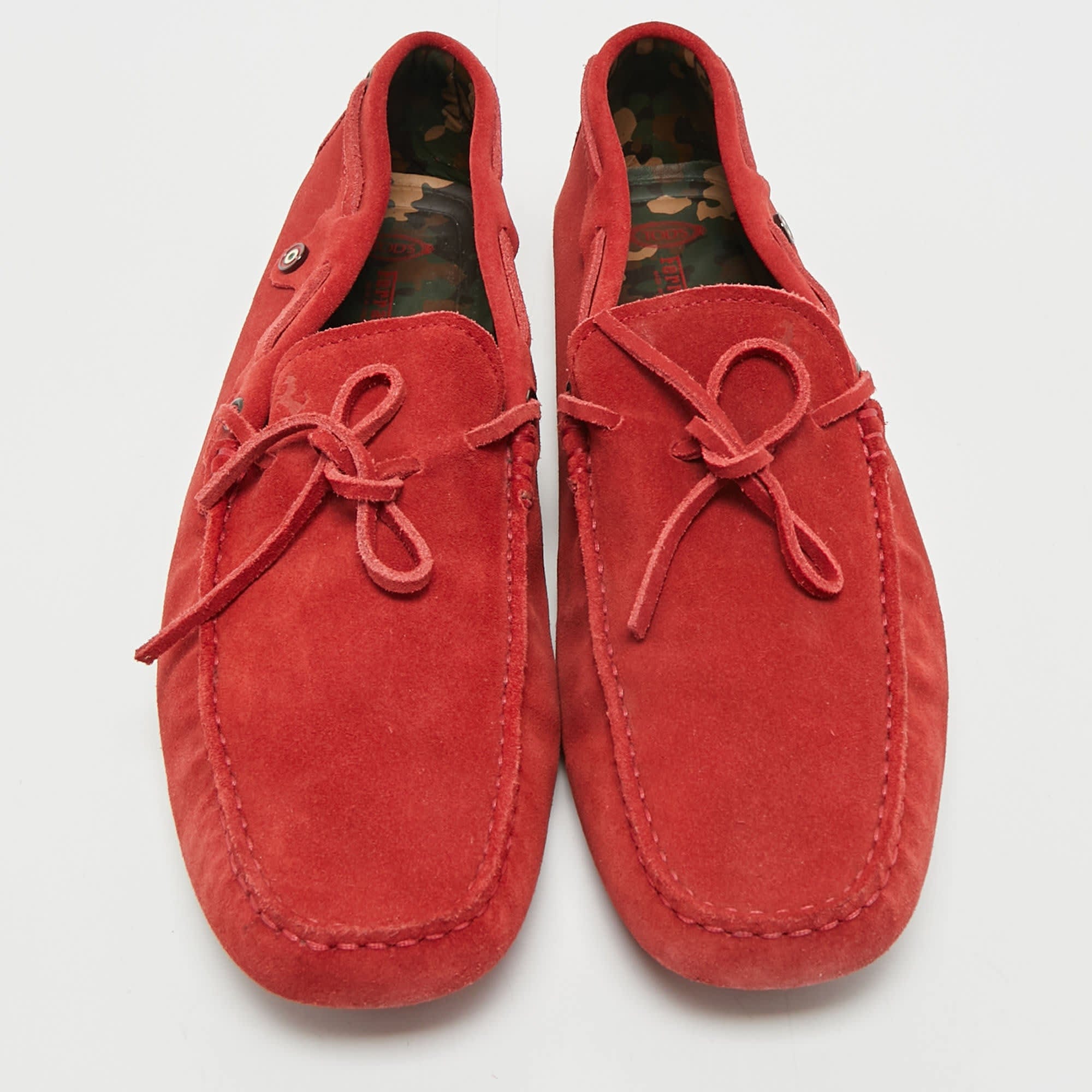 Tod's For Ferrari Red Suede Bow Slip On Loafers