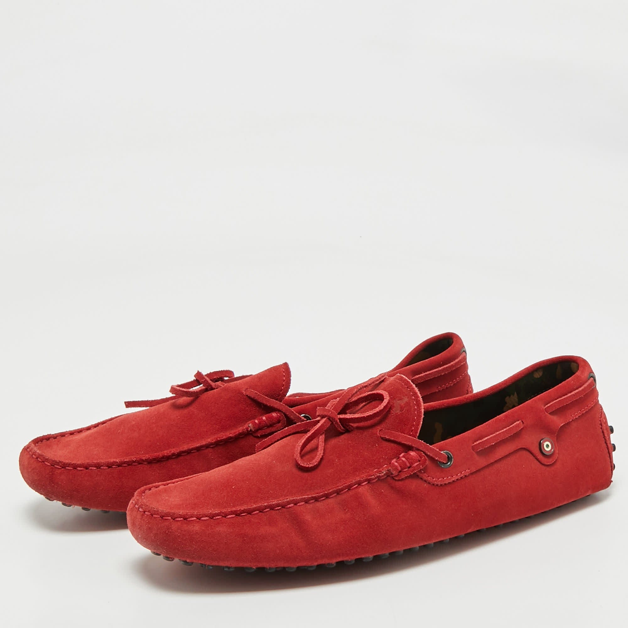Tod's For Ferrari Red Suede Bow Slip On Loafers
