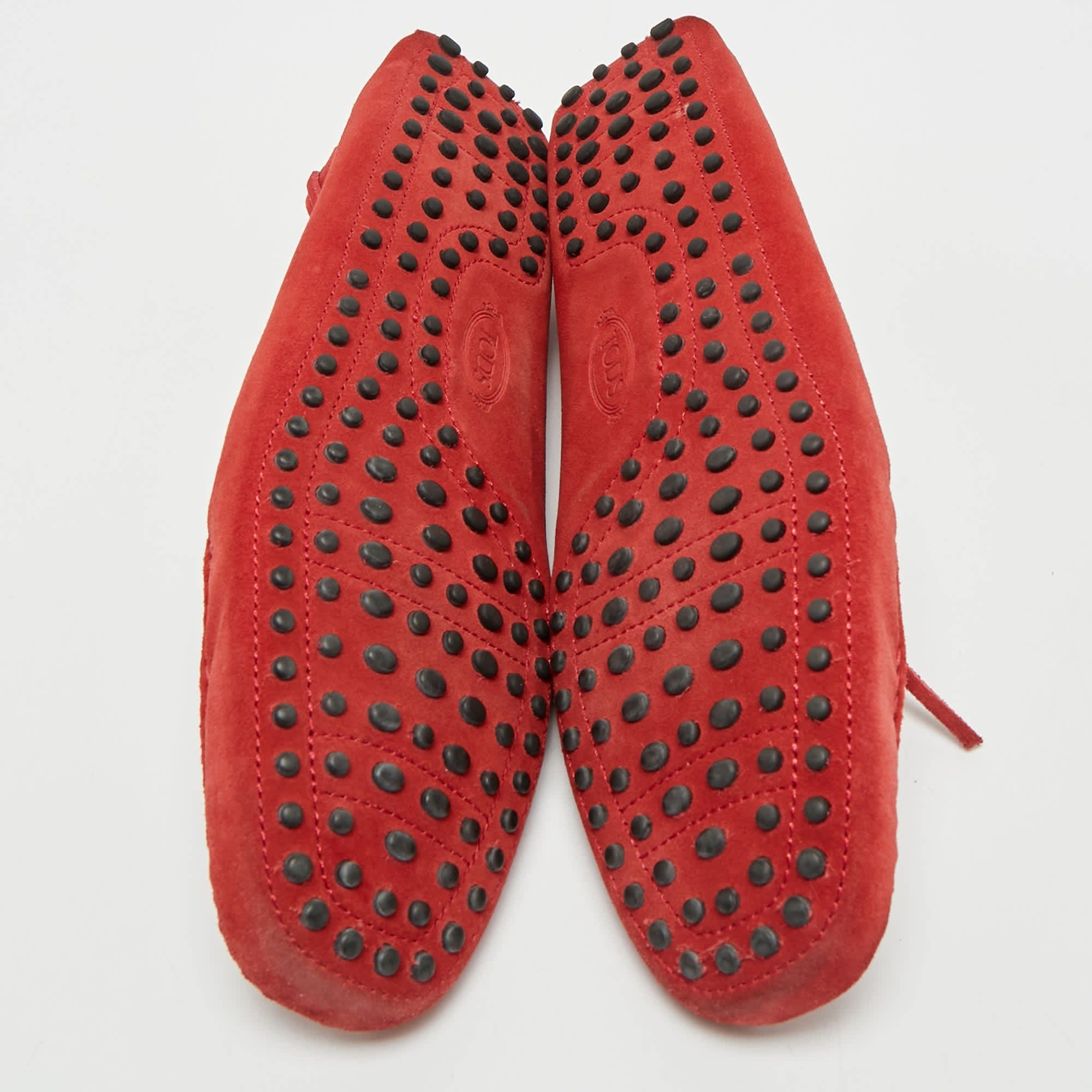 Tod's For Ferrari Red Suede Bow Slip On Loafers