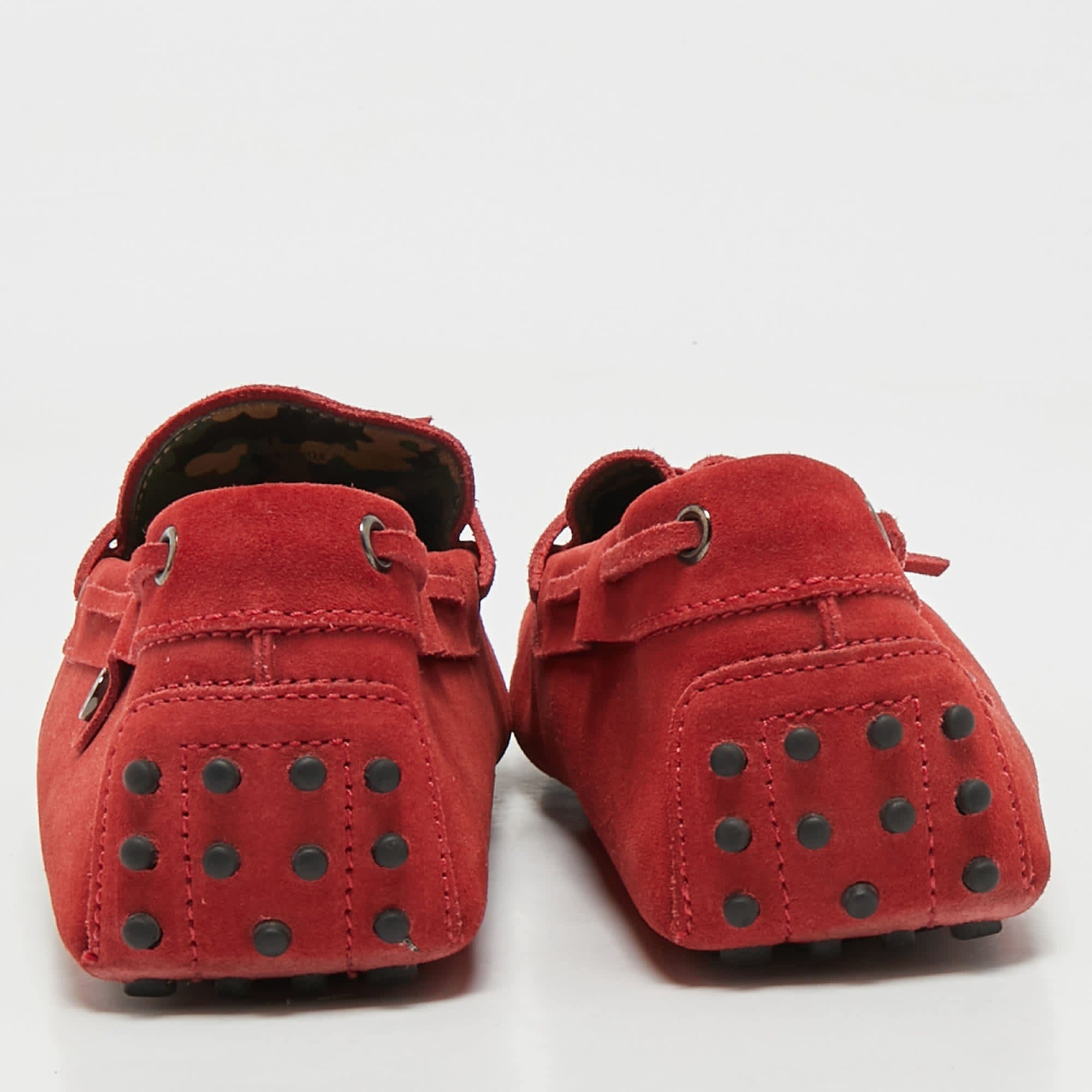 Tod's For Ferrari Red Suede Bow Slip On Loafers