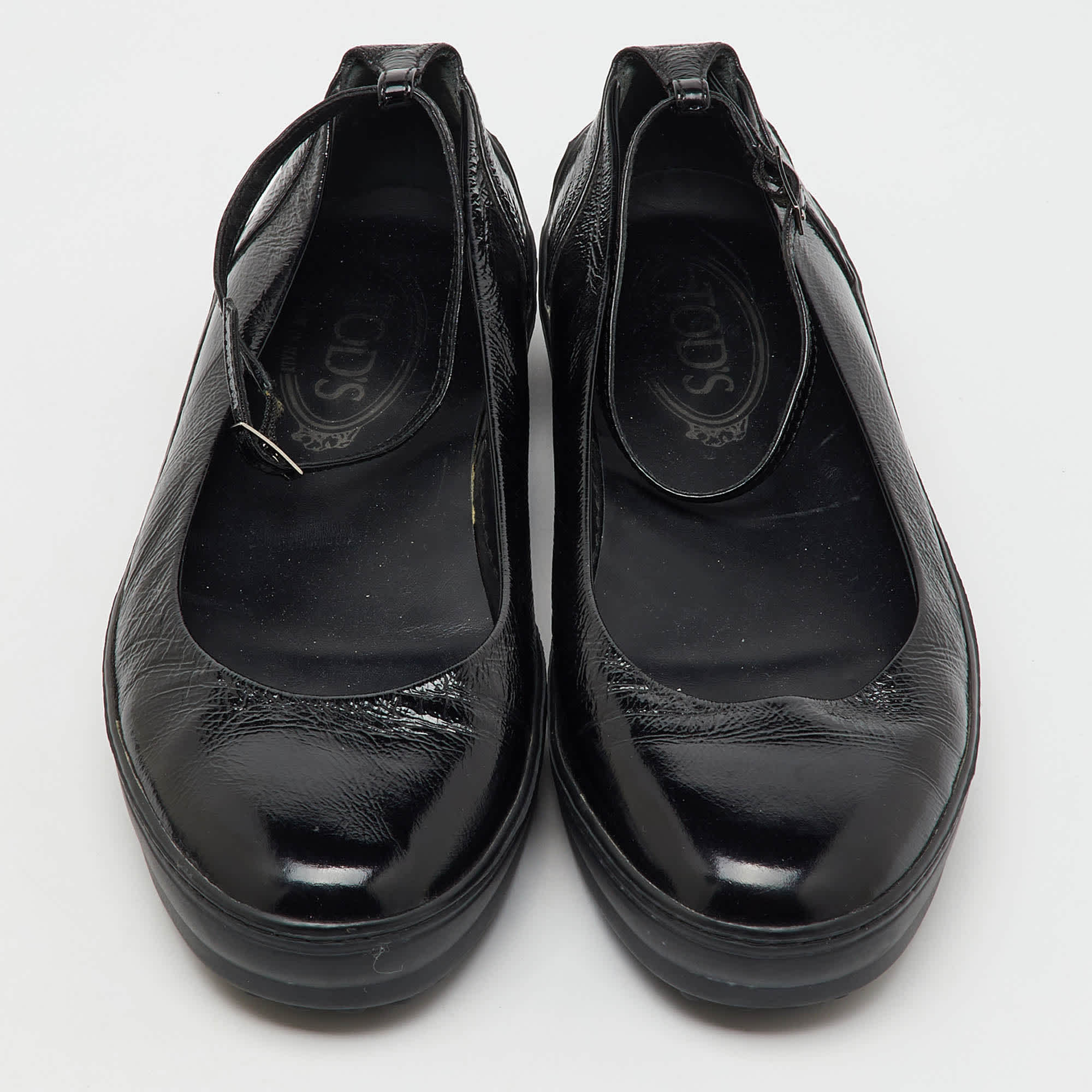 Tod's Black Patent Leather Ankle Strap Ballet Flats