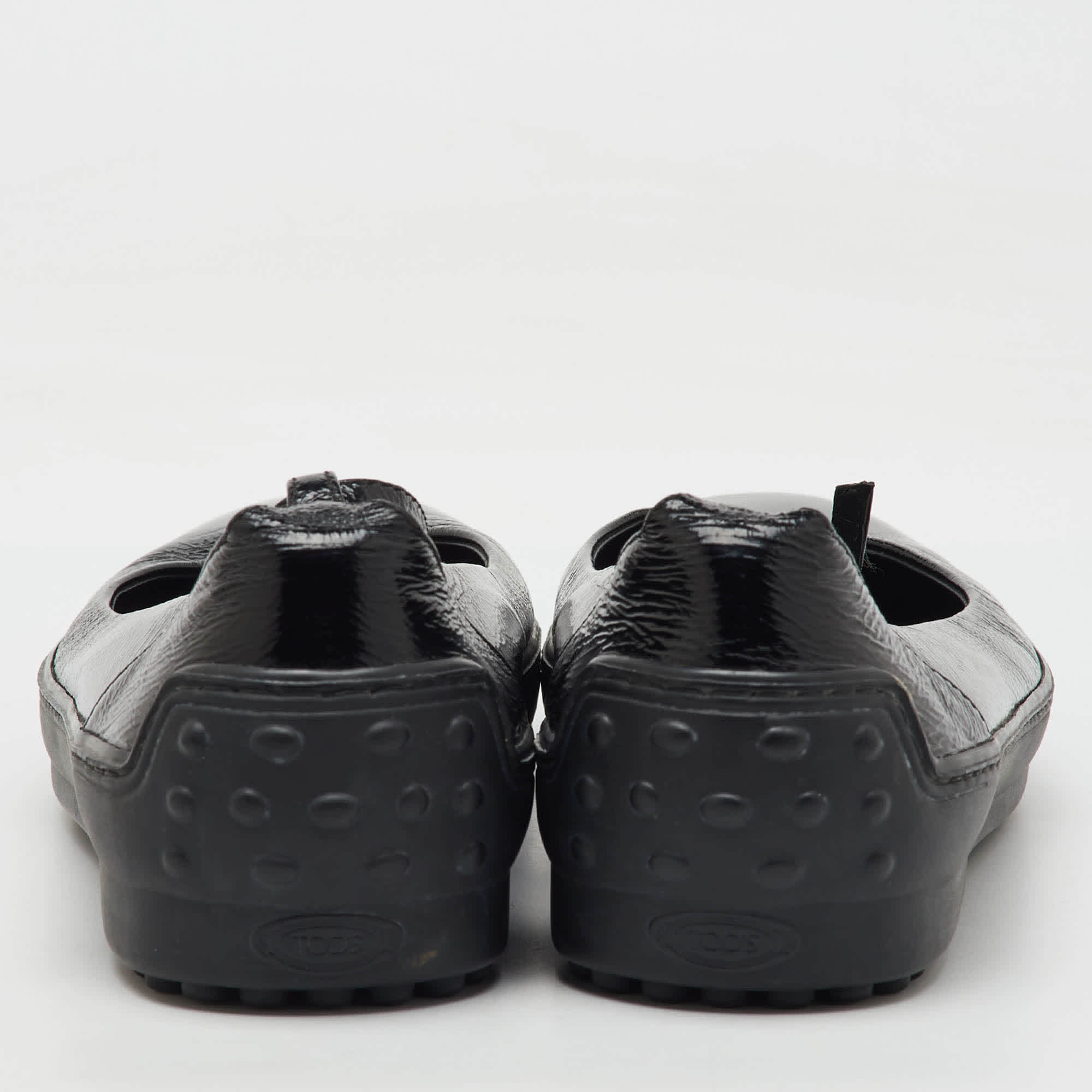 Tod's Black Patent Leather Ankle Strap Ballet Flats