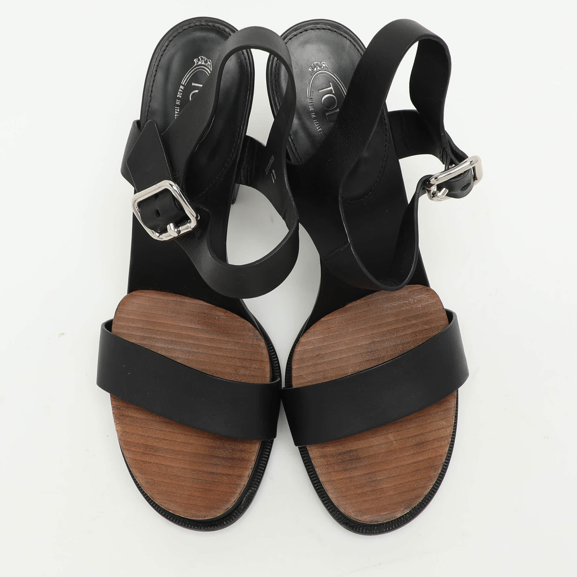 Tod's Black Leather Ankle Strap Sandals