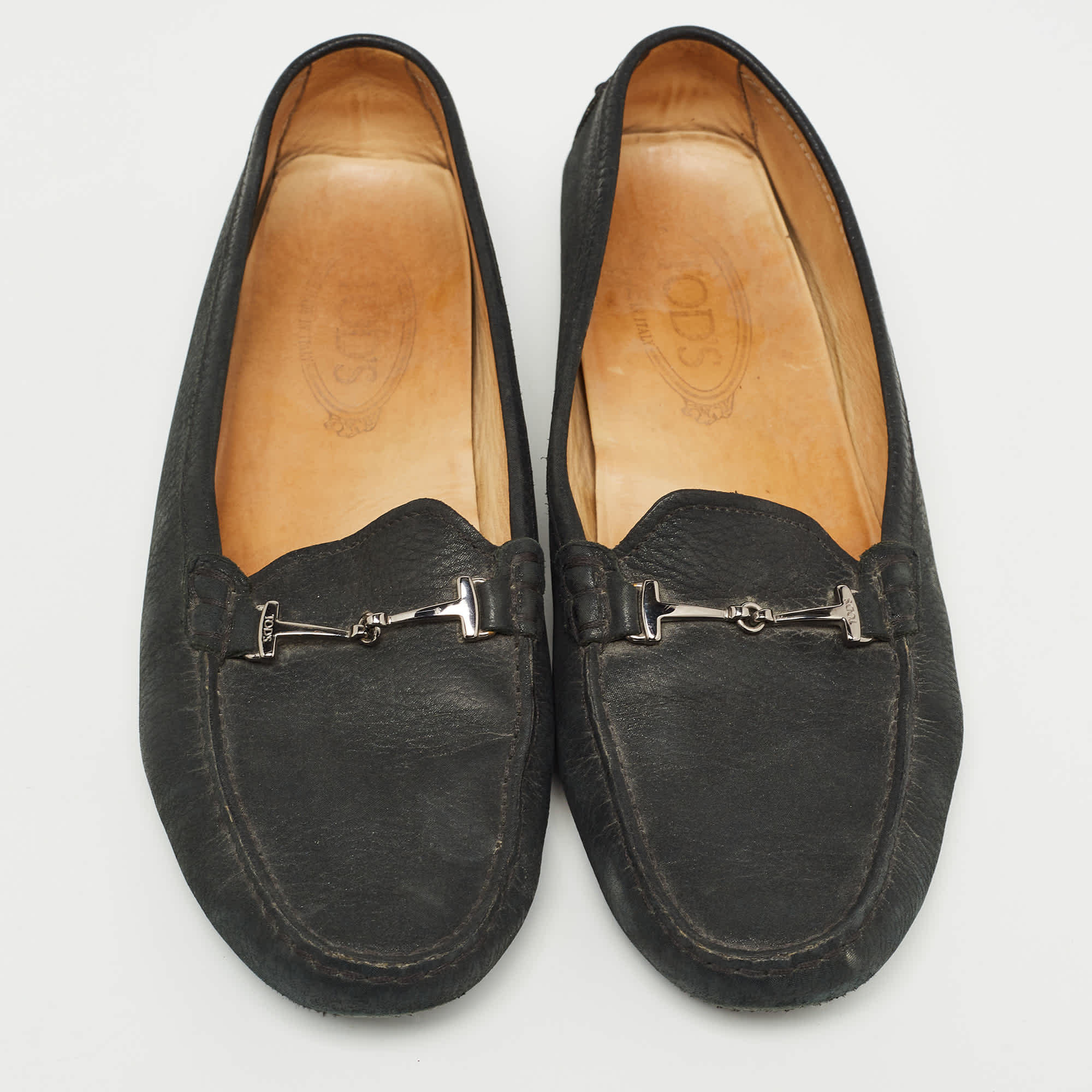 Tod's Black Textured Nubuck Leather Buckle Loafers