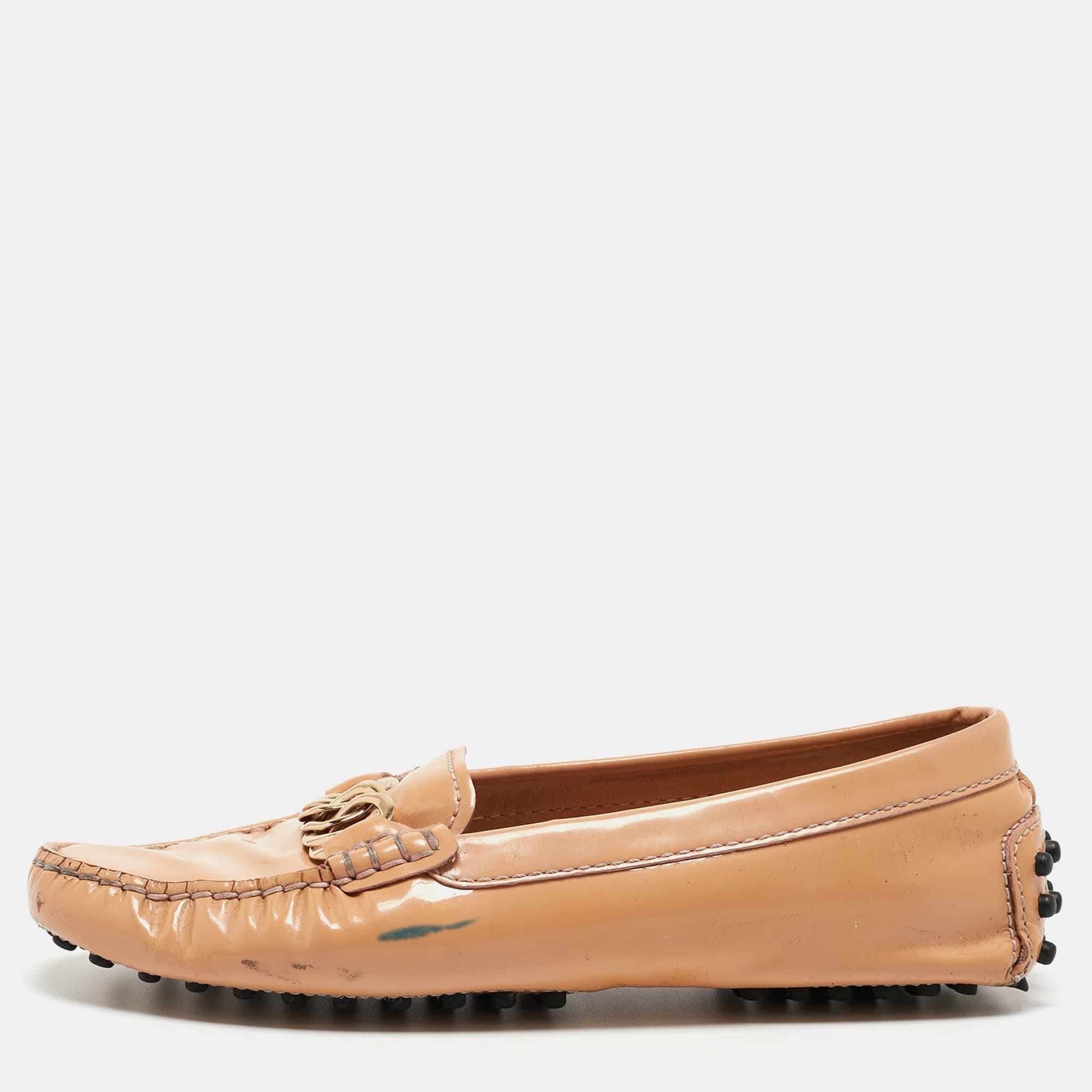 Tod's Beige Patent Slip On Loafers