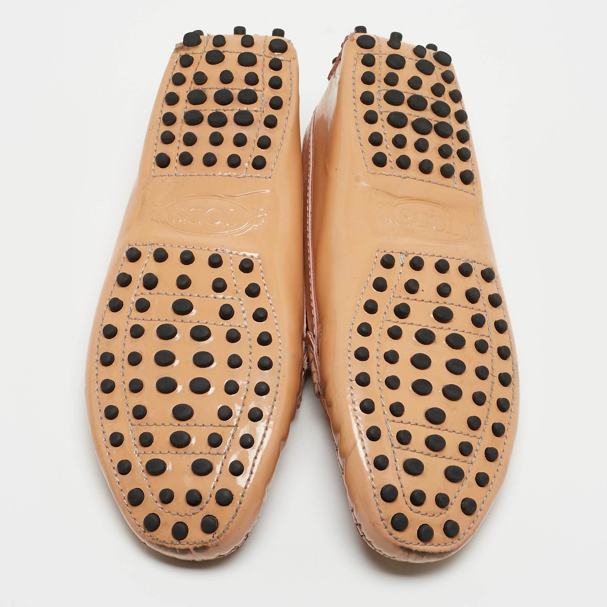 Tod's Beige Patent Slip On Loafers