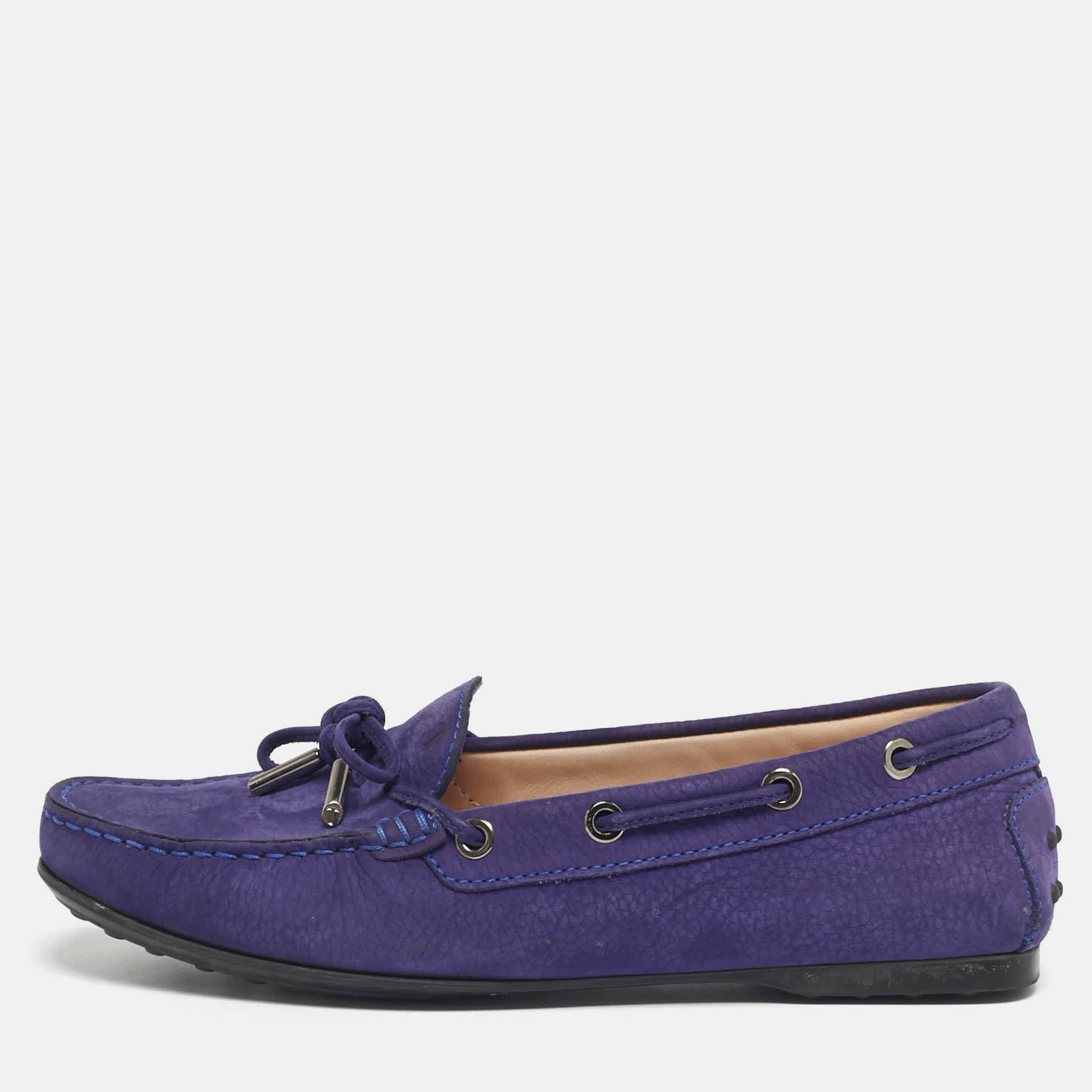 Tod's Blue Nubuck Leather Bow Driver Loafers