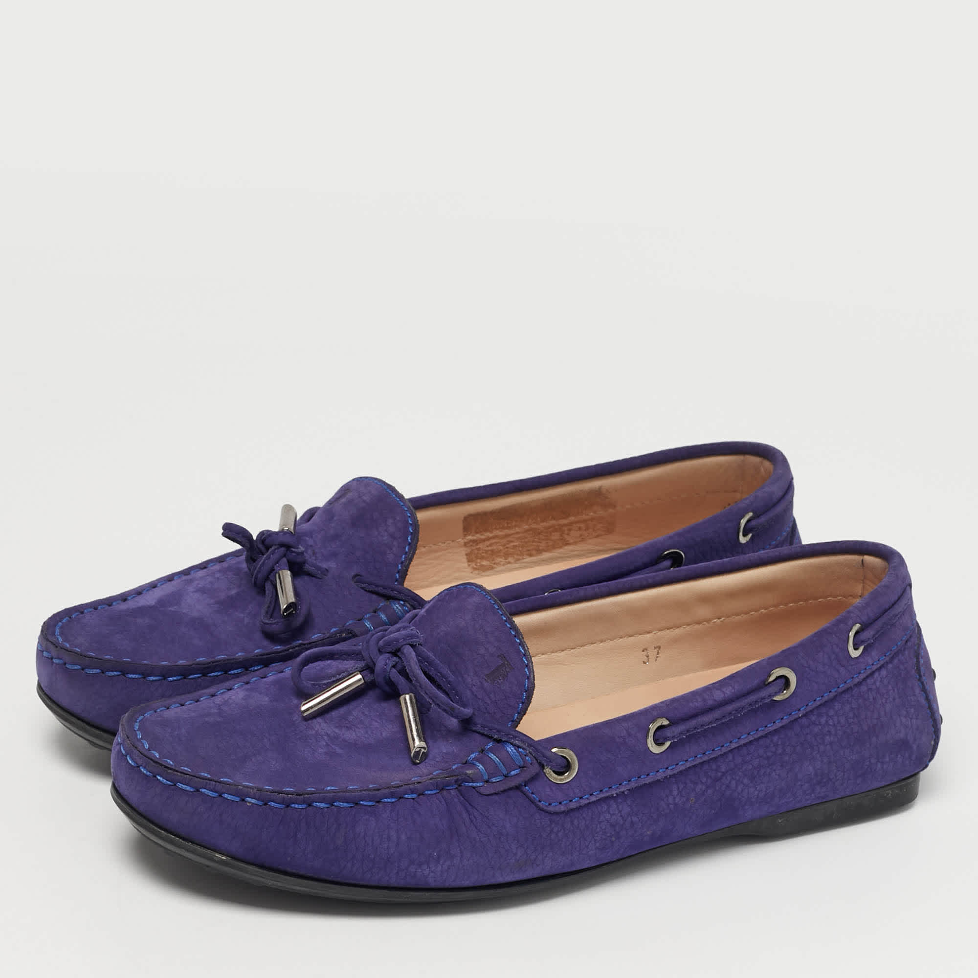 Tod's Blue Nubuck Leather Bow Driver Loafers