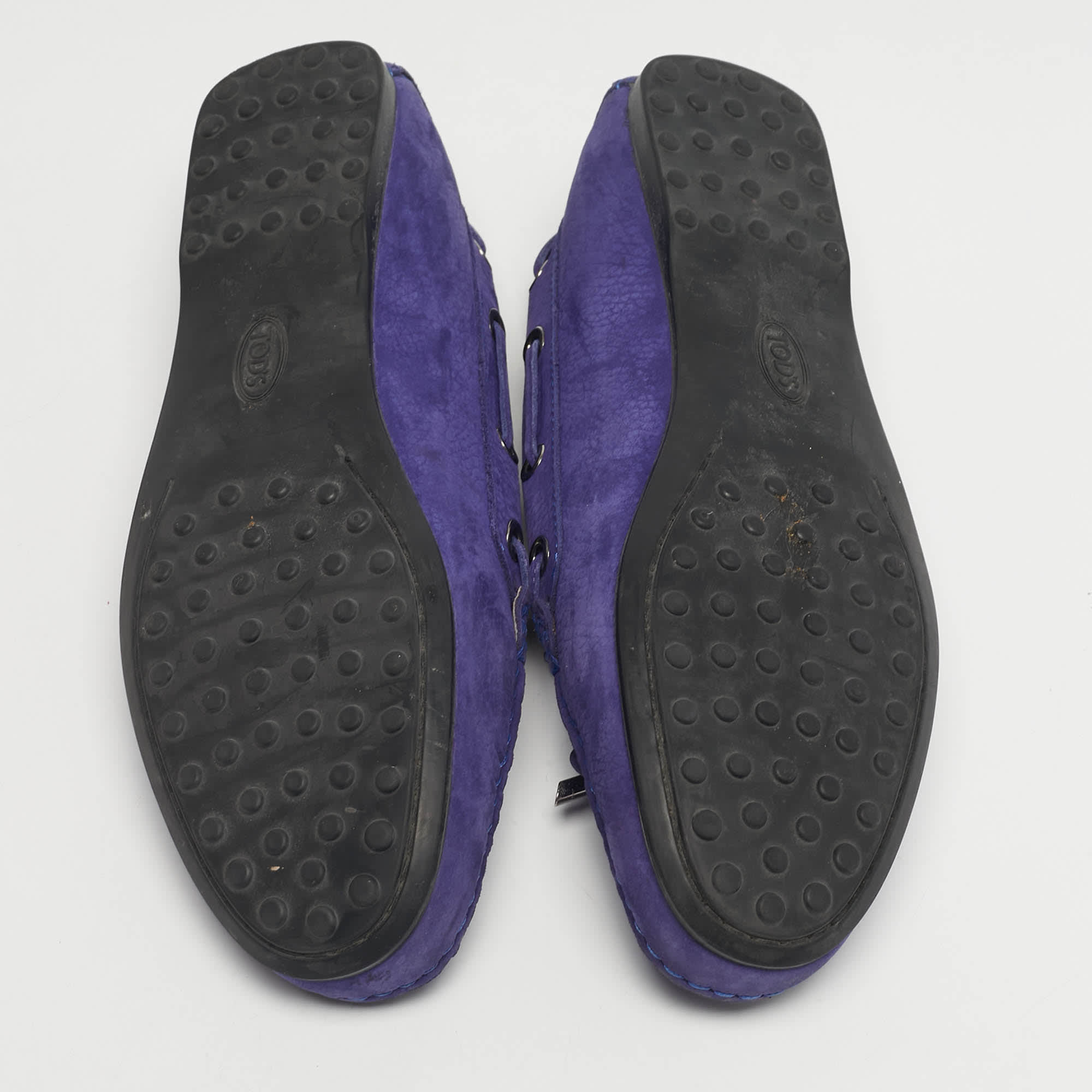 Tod's Blue Nubuck Leather Bow Driver Loafers