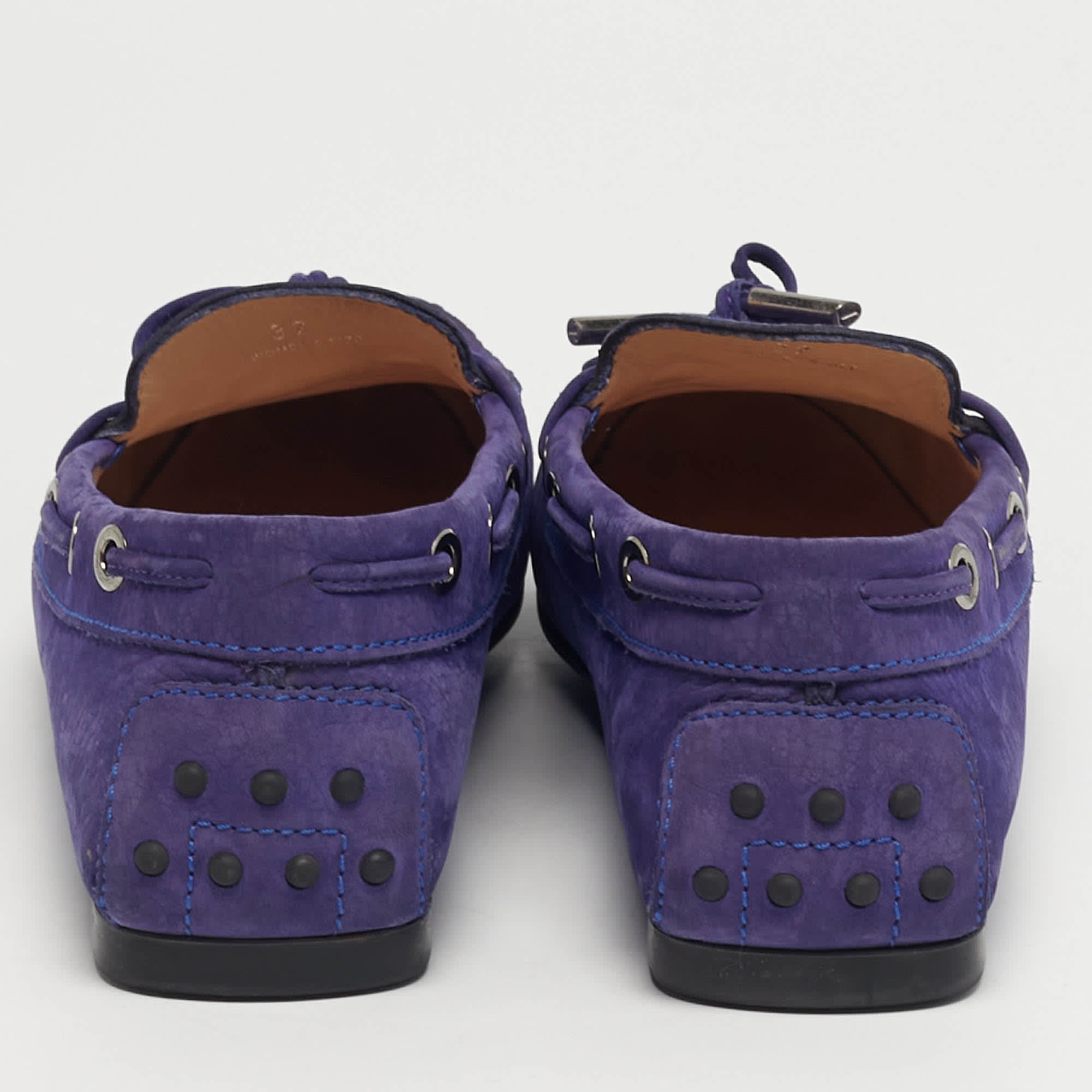 Tod's Blue Nubuck Leather Bow Driver Loafers
