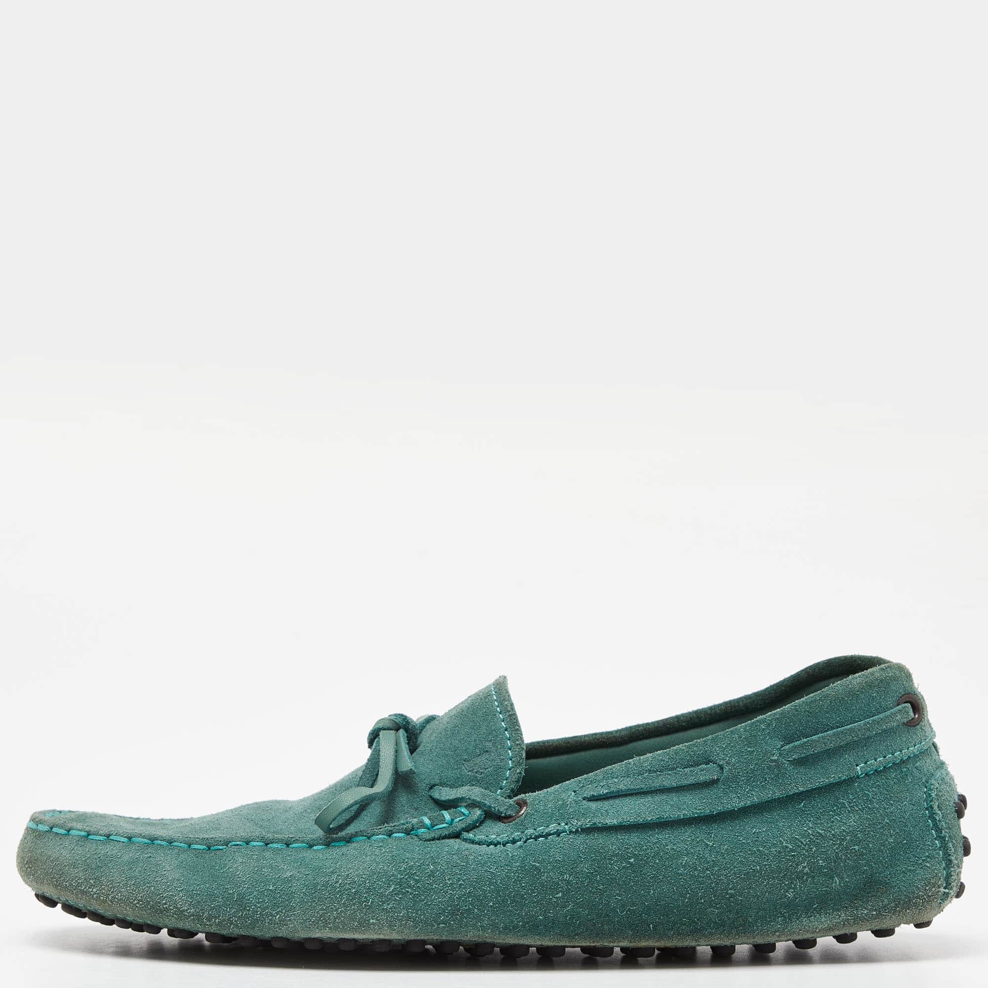 Tod's Green Suede Gommino Slip On Loafers