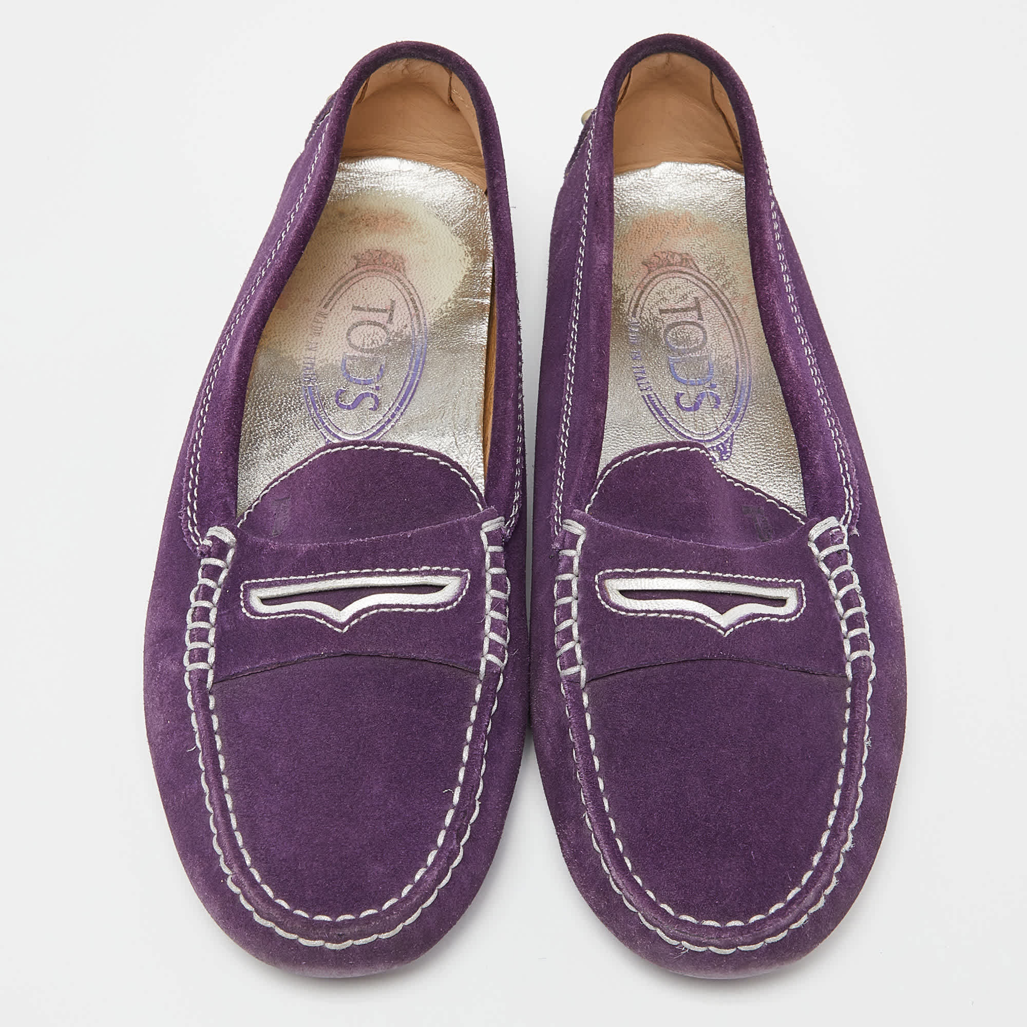 Tod's Purple Suede Gommino Penny Slip On Loafers