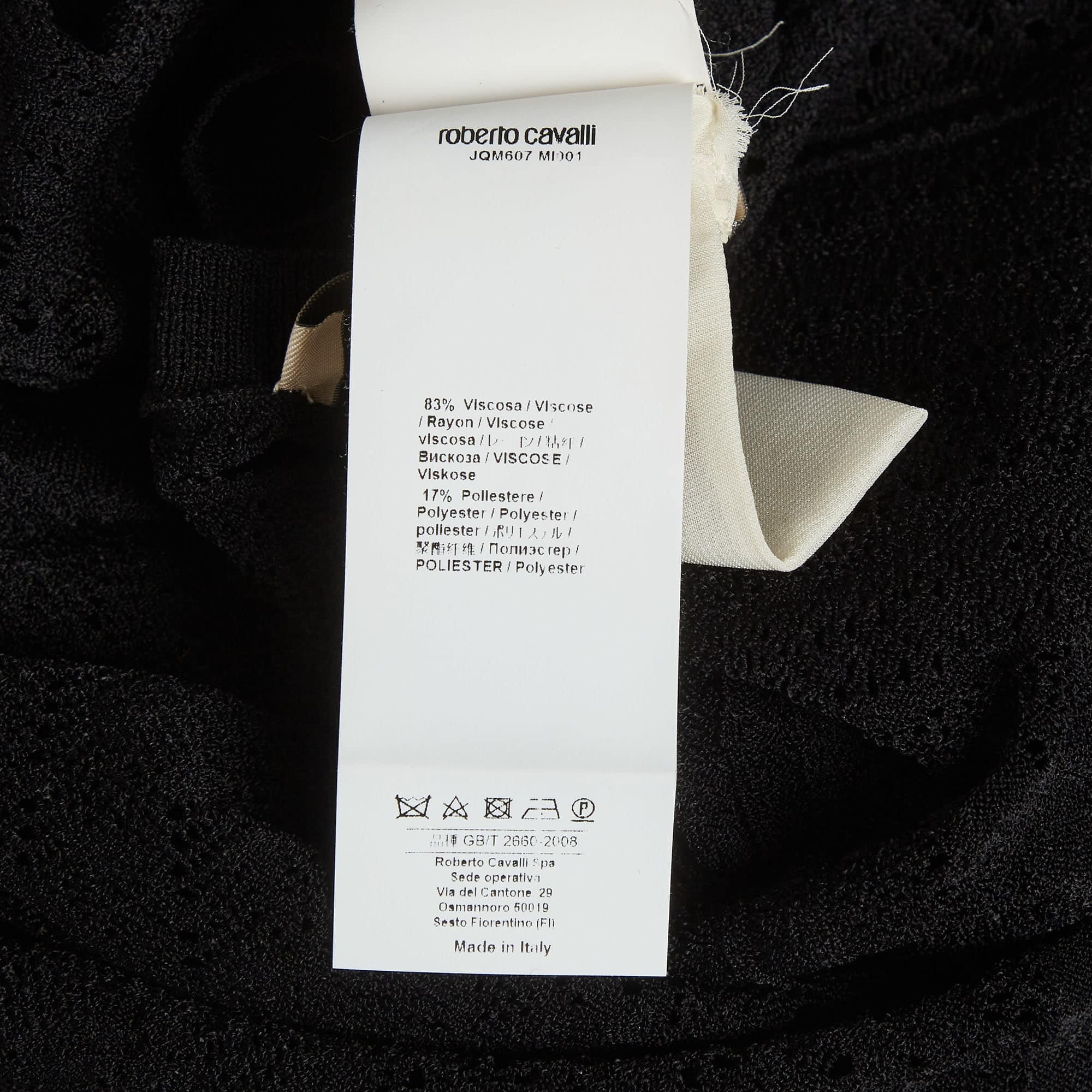 Roberto Cavalli Black Patterned Knit Long Sleeve Top