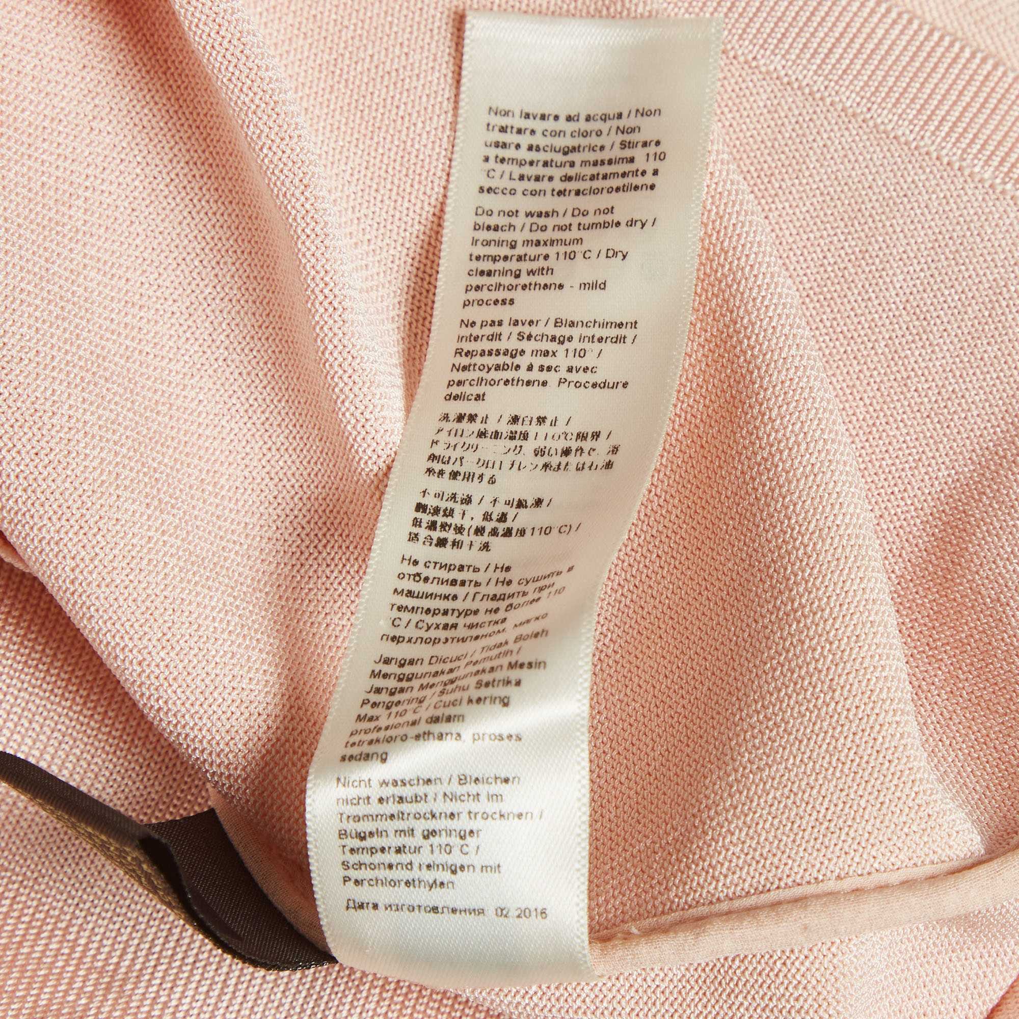 Roberto Cavalli Light Peach Stretch Knit Ruffle Crew Neck Top