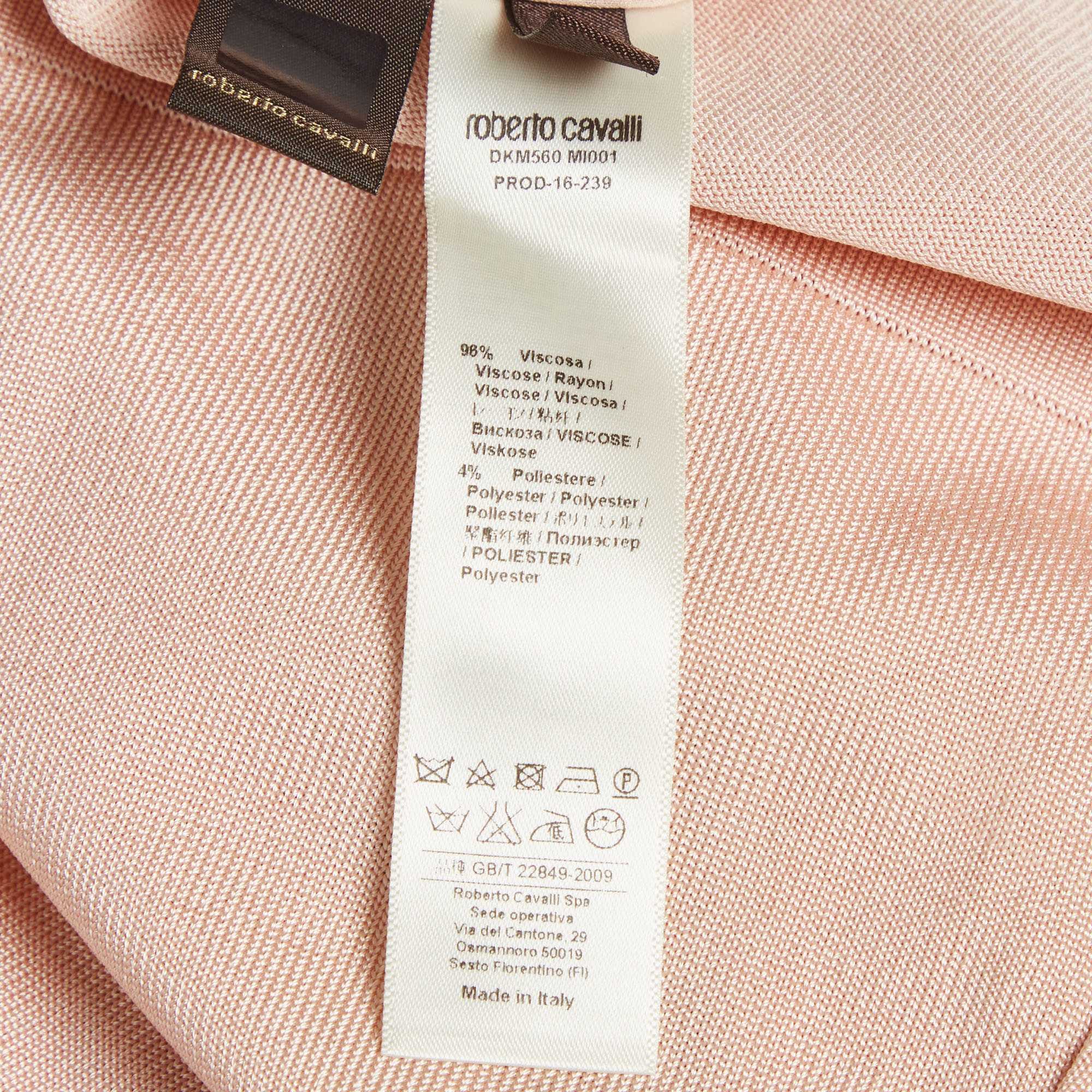 Roberto Cavalli Light Peach Stretch Knit Ruffle Crew Neck Top