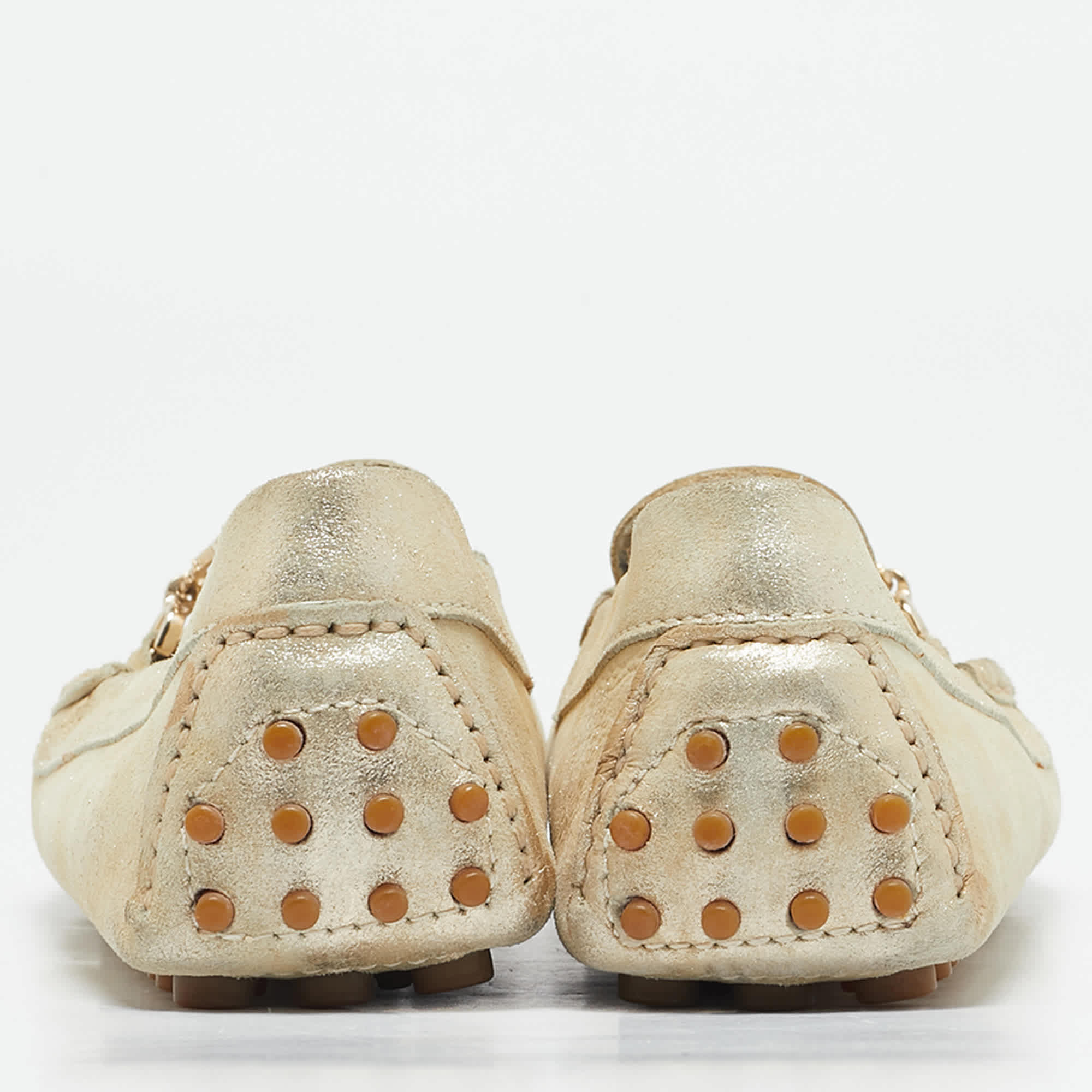 Roberto Cavalli Gold Suede Slip On Loafers