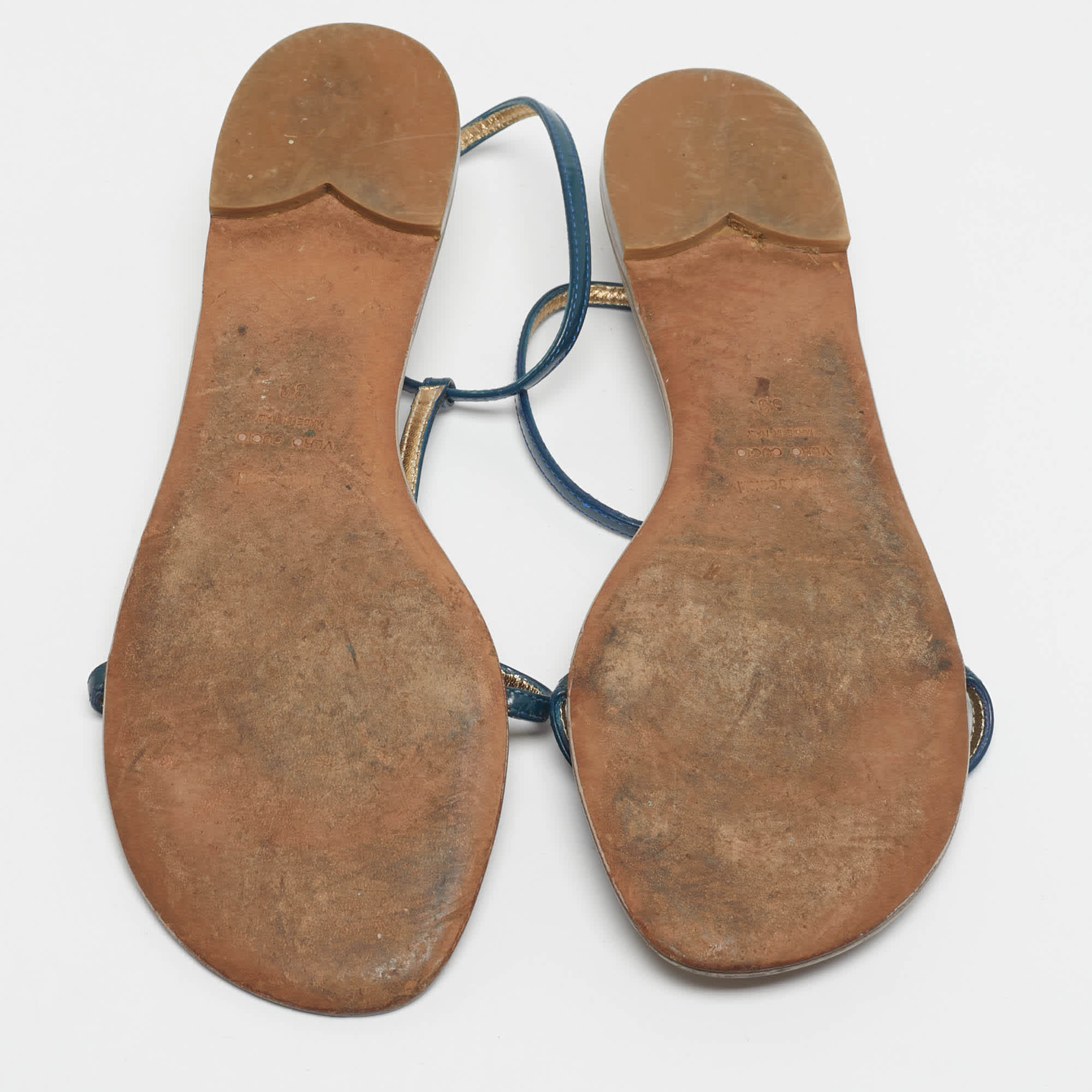 Roberto Cavalli Blue Patent Leather Embellished Thong Flat Sandals