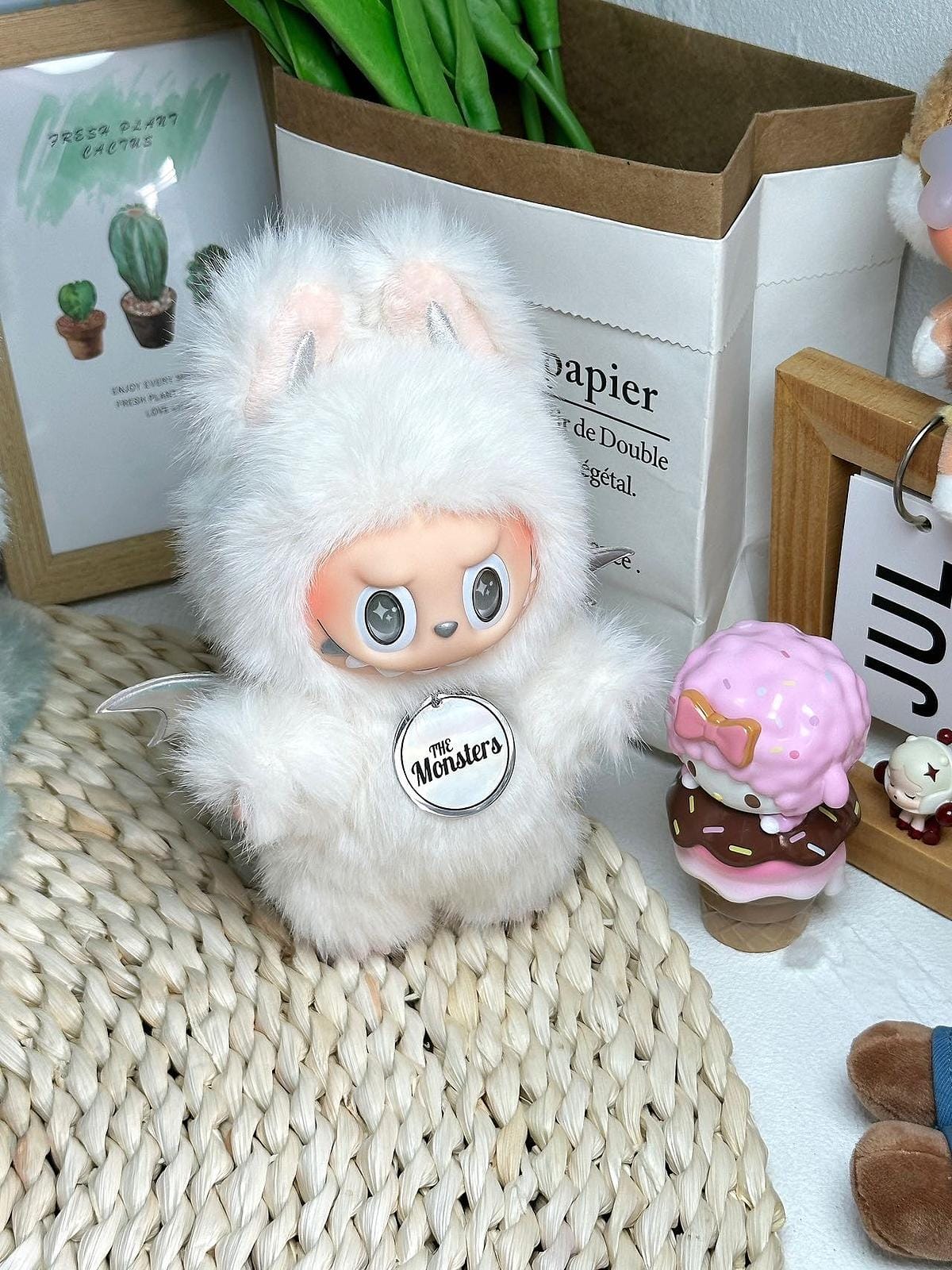 HANDMADE White Angel Labubu 2.0 – Long Fur Handmade Plush Doll