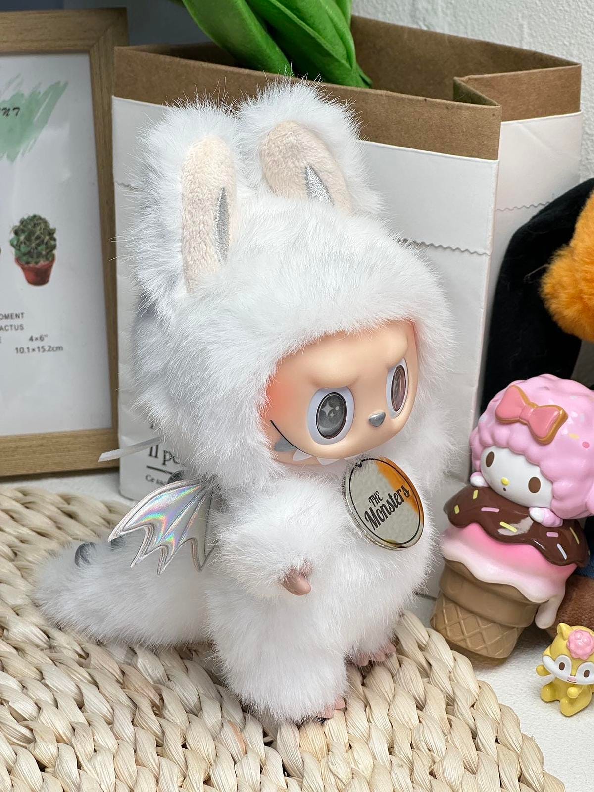 HANDMADE Angel - Inspired labubu – Handmade White Plush Doll with Silver Wings