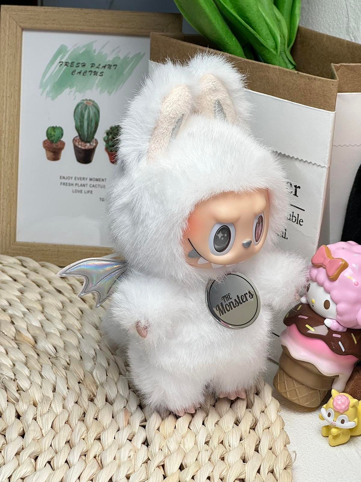 HANDMADE Angel - Inspired labubu – Handmade White Plush Doll with Silver Wings